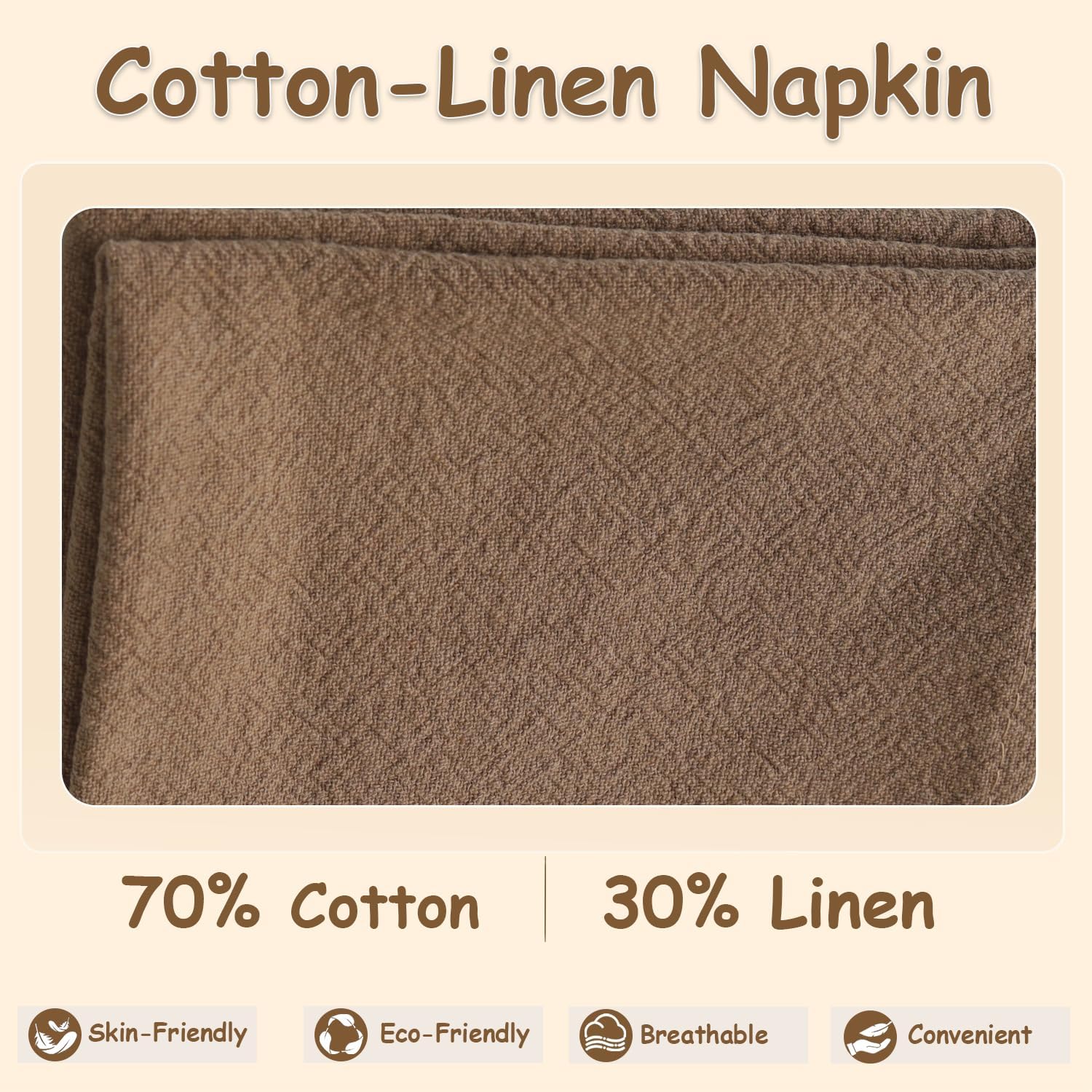 Urby Eco Hanky 10x10in Reusable Small Cloth Napkins, Khaki, 12pk | Linen/Cotton Napkins, Eco Friendly, Kids Napkins for
