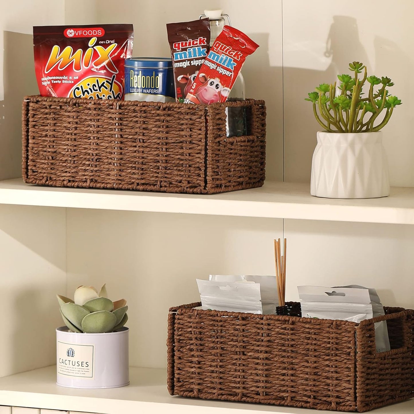 Wicker Storage Basket / Brown / 11.2"D x 6.1"W x 4.8"H / Set of 2