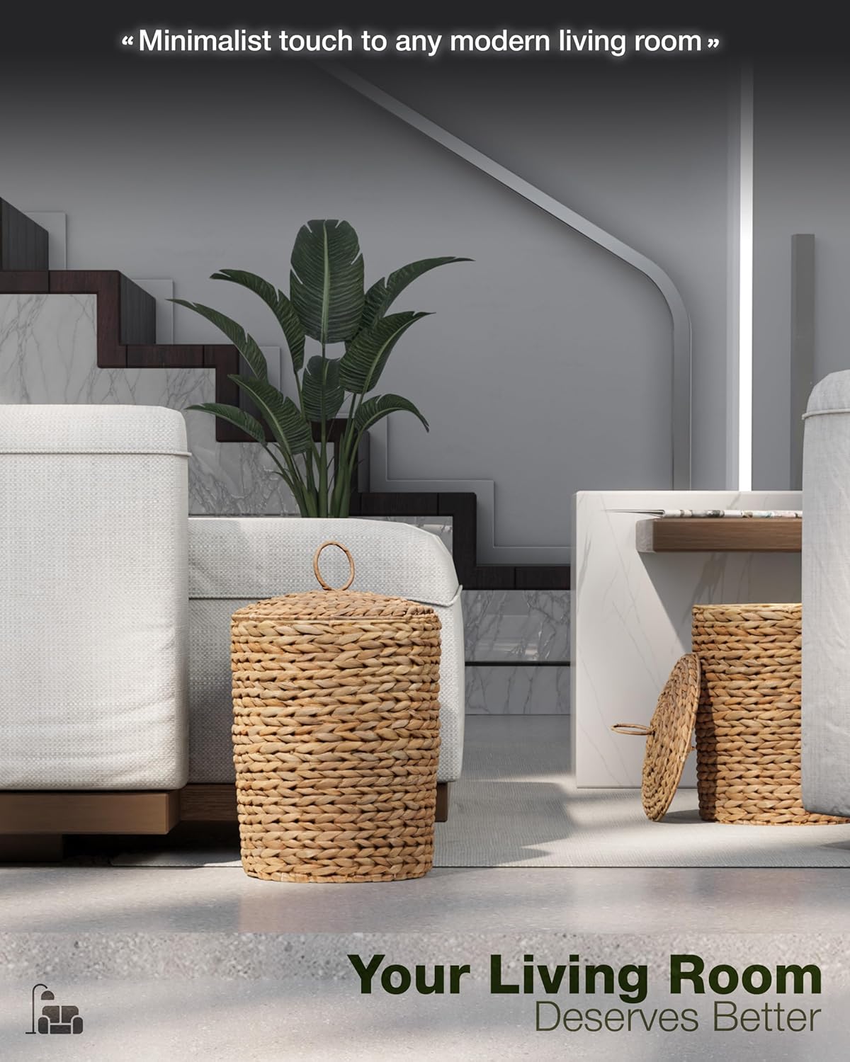 Handwoven Rattan Wastebasket / Natural / 4.5 Gallons