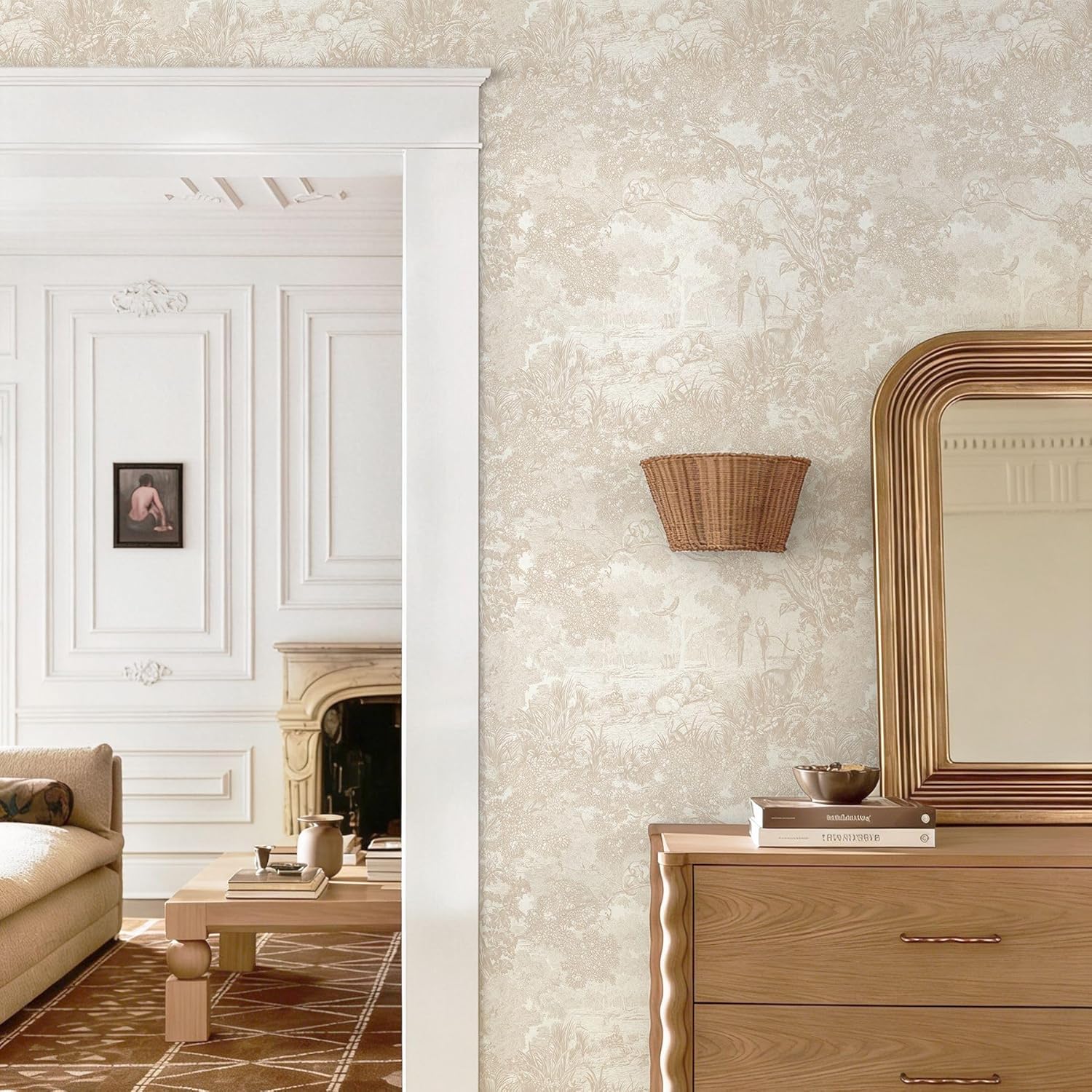 Vintage Wallpaper Peel and Stick Neutral Wallpaper ft Forest Animals Contact / 17.3 x 197 / Beige