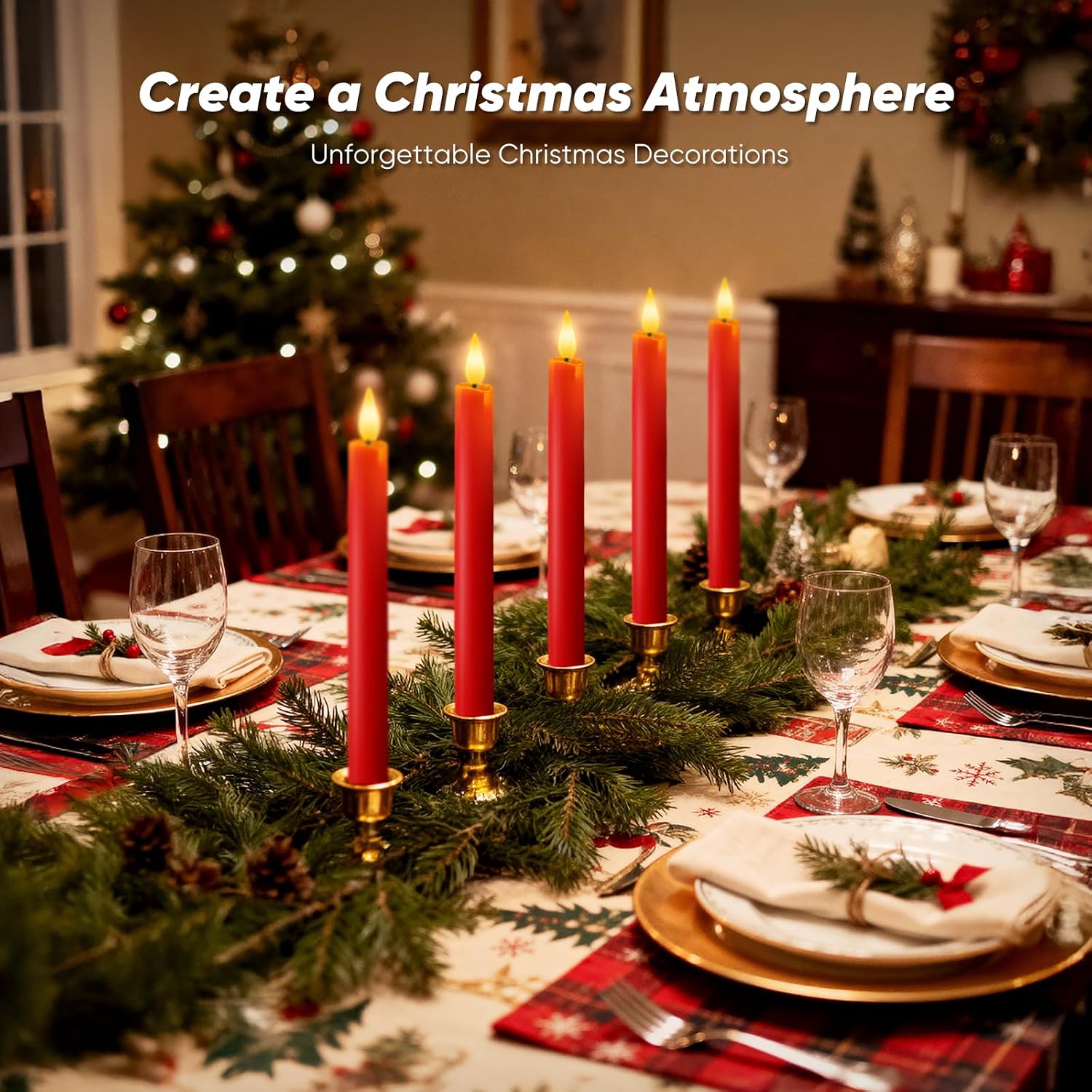 Homemory 6 Pcs Real Wax LED Red Flameless Taper Candles with Remote Timer, 9.6 Inches Fake Candlesticks, Dripless