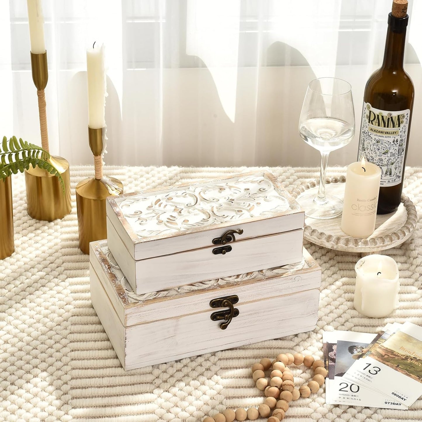 Distressed -Washed Decorative Boxes / S&M / White / Set of 2