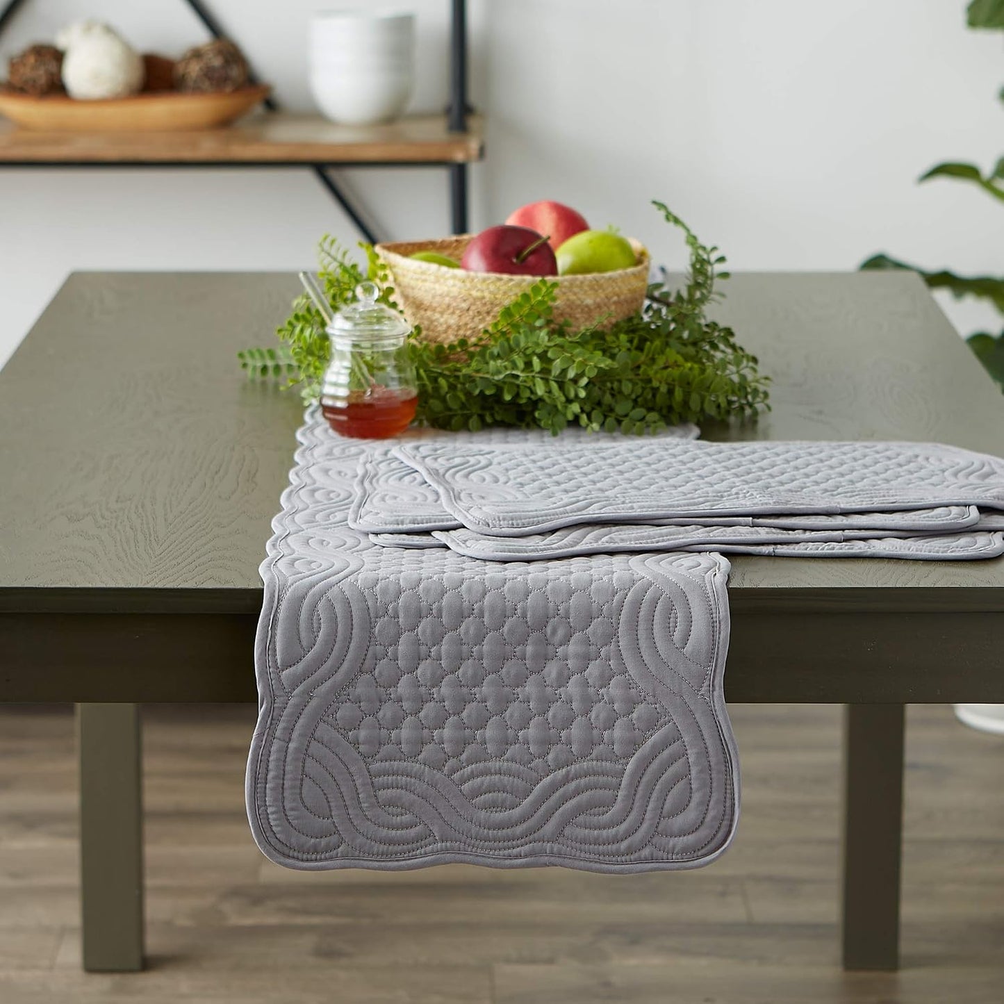 DII Quilted Farmhouse Collection Tabletop, Placemat Set, Gray, 6 Piece