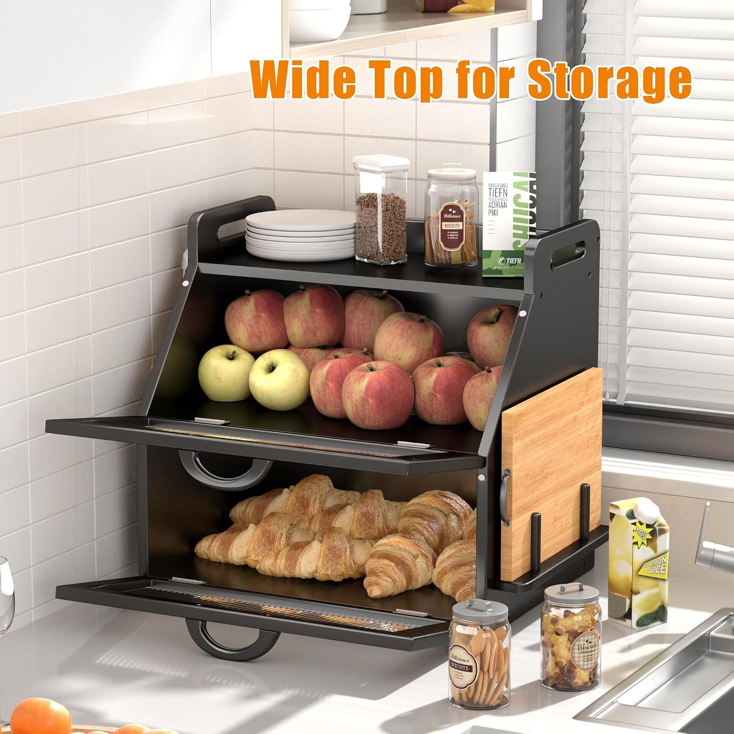 Bread Box for Kitchen Countertop, Large Bread Storage Container for Homemade Bread, Wooden Farmhouse Breadbox