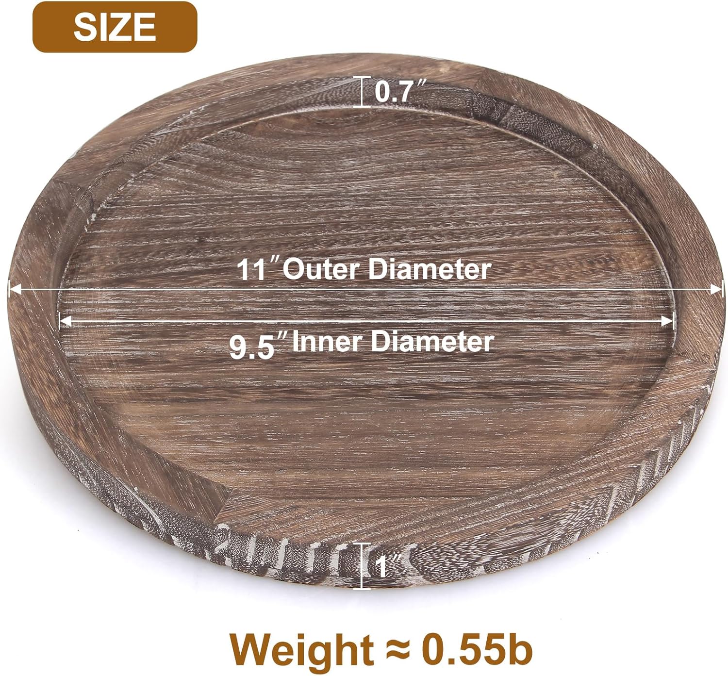 Round Decorative Wood Trays / Washedwhite / Set of 11