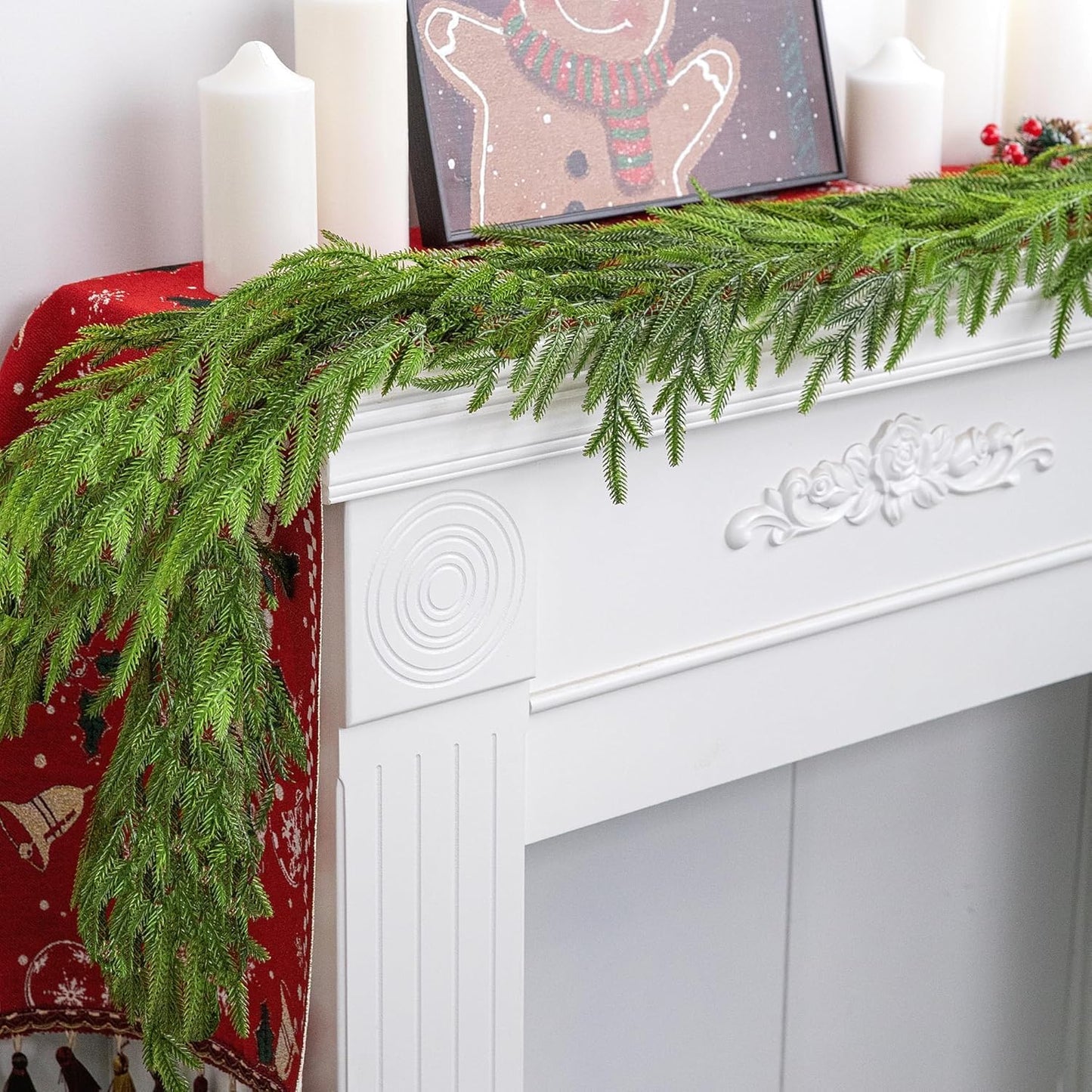 4 Pcs Christmas Norfolk Pine Garland, 6 Ft Real Touch Pine Garland Ornament | Dense Realistic Artificial Pines Greenery