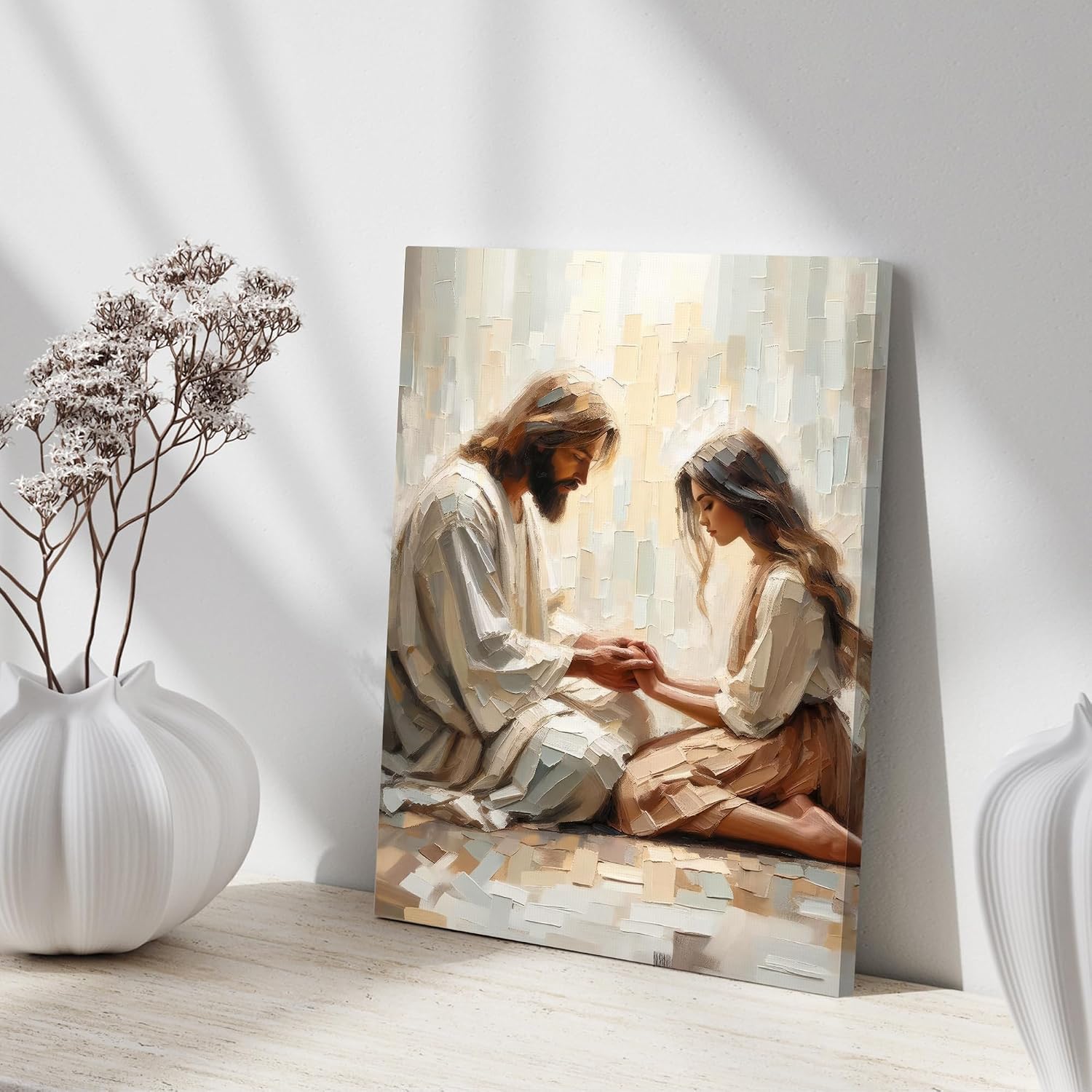 Christian Paintings Religious Canvas Wall Decor / 16"L x 12"W / Jesus and The Girl