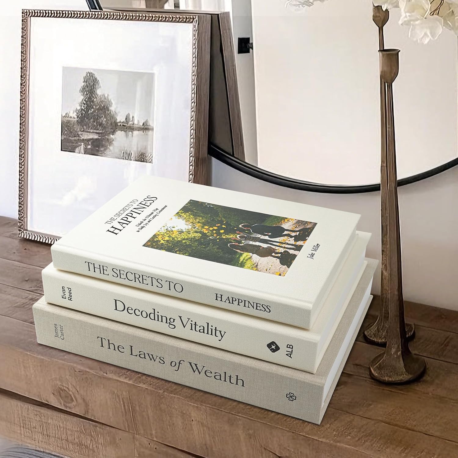 Linen Decorative Books / Linen Beige/beige/ivory White / 8.5 x 11 / Set of 3