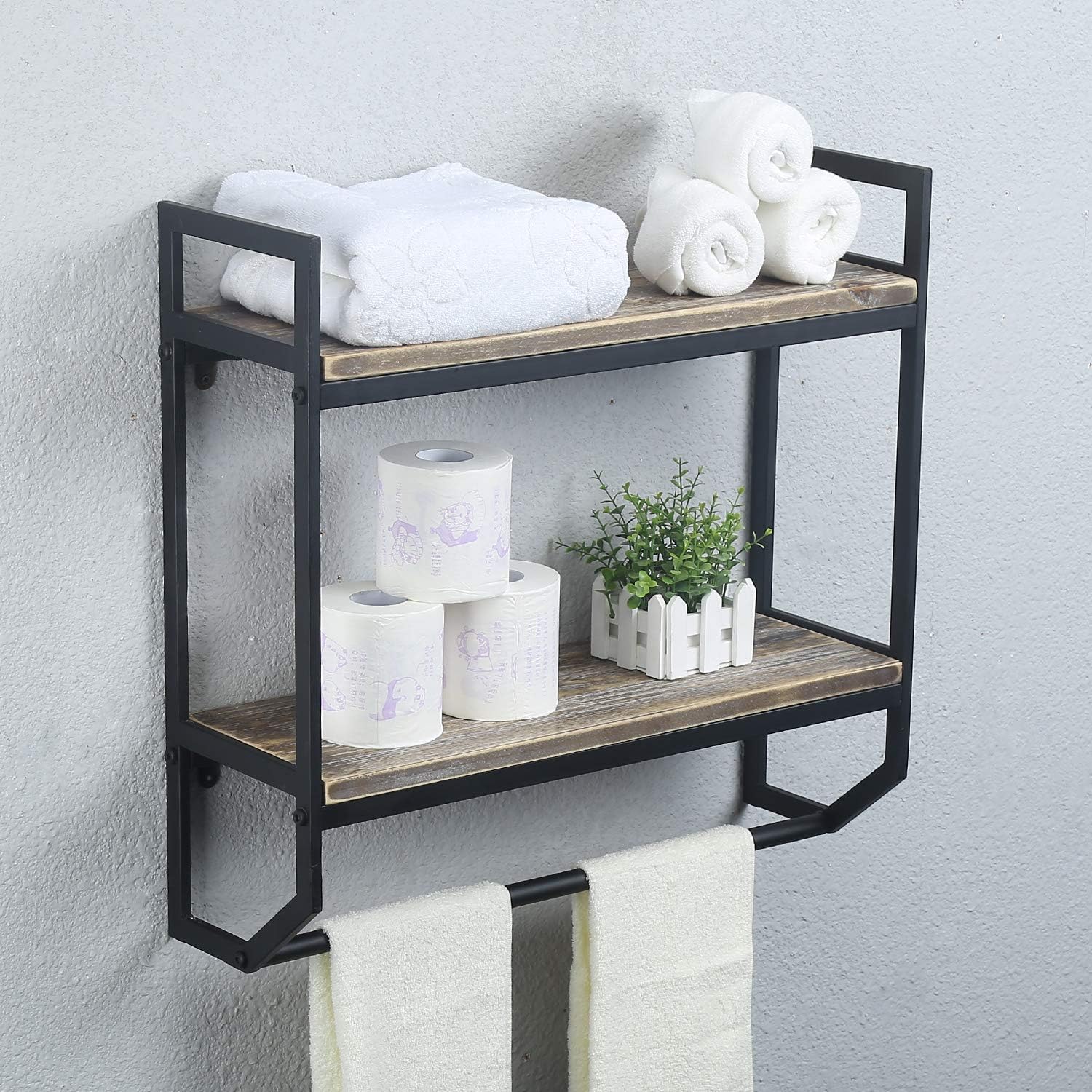 Towel Rack with Towel Bar,2-Tier 24" Bathroom Shelves Wall Mounted,Rustic Wall Shelf Over Toilet,Utility Storage Shelf