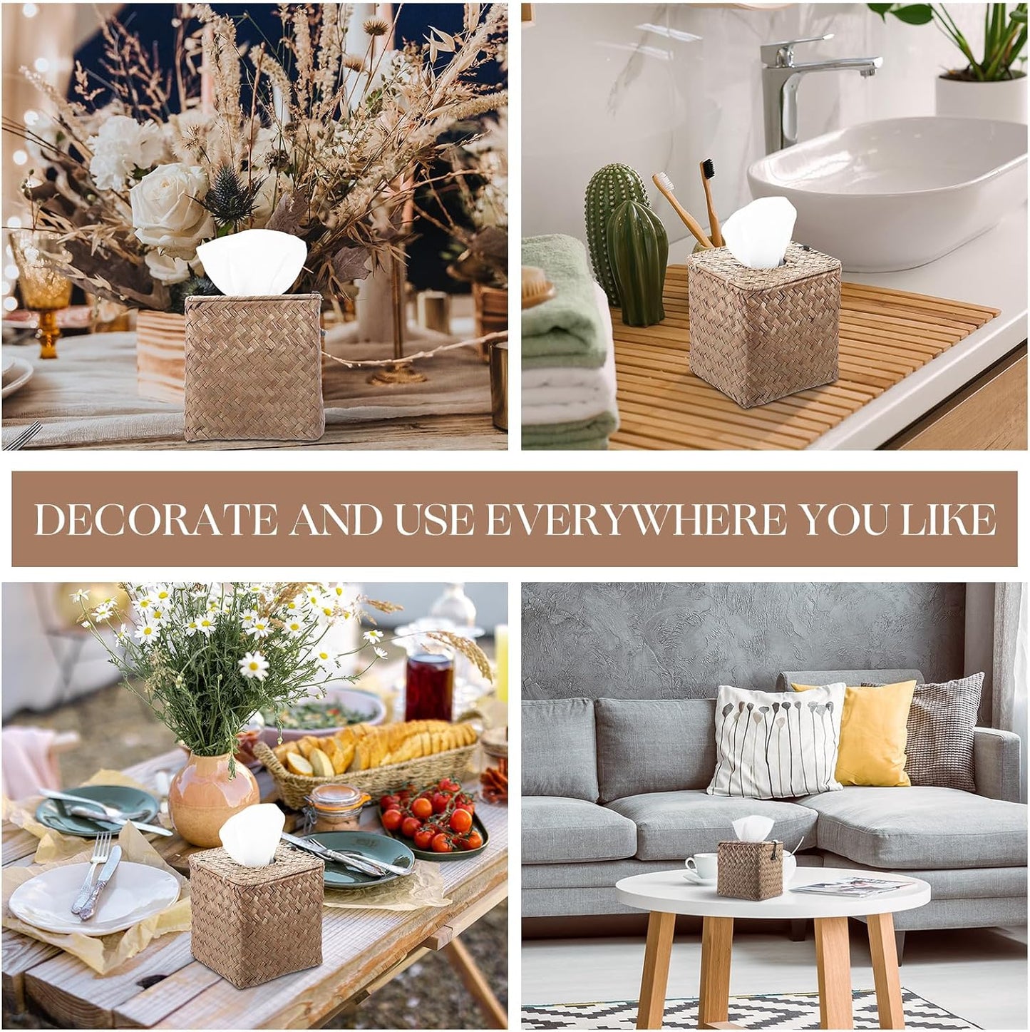 Rattan Tissue Box Cover Square / Set of 4