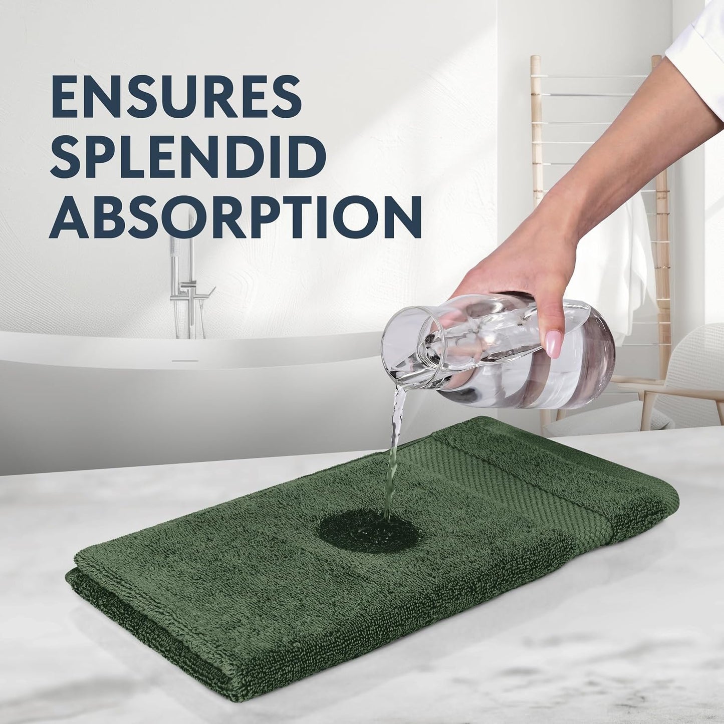 White Classic Luxury Forest Green Hand Towels - Soft 100% Turkish Cotton | Highly Absorbent Hotel spa Bathroom Towel