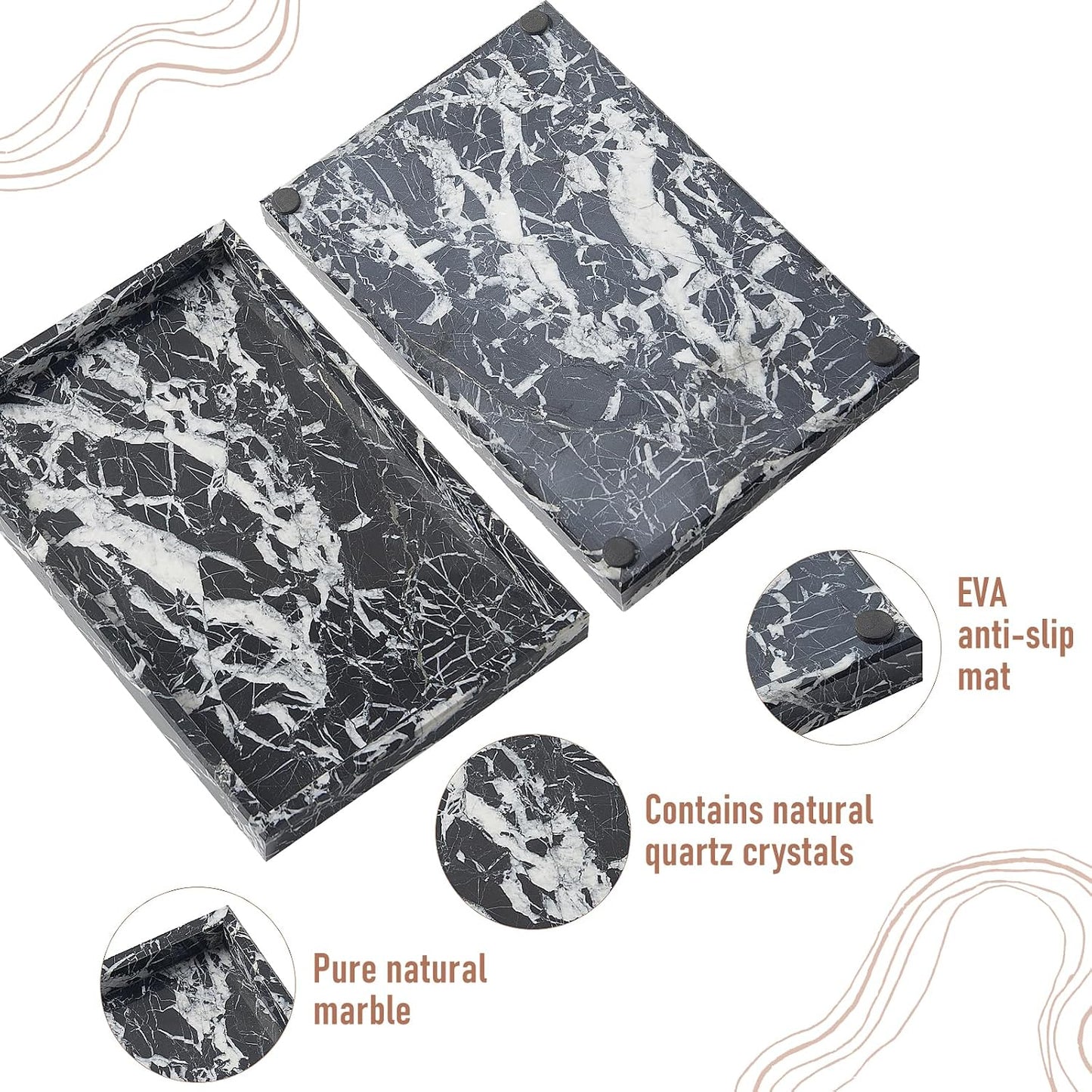 Marble Tray / Stone Trays / Black White / 12 x 8