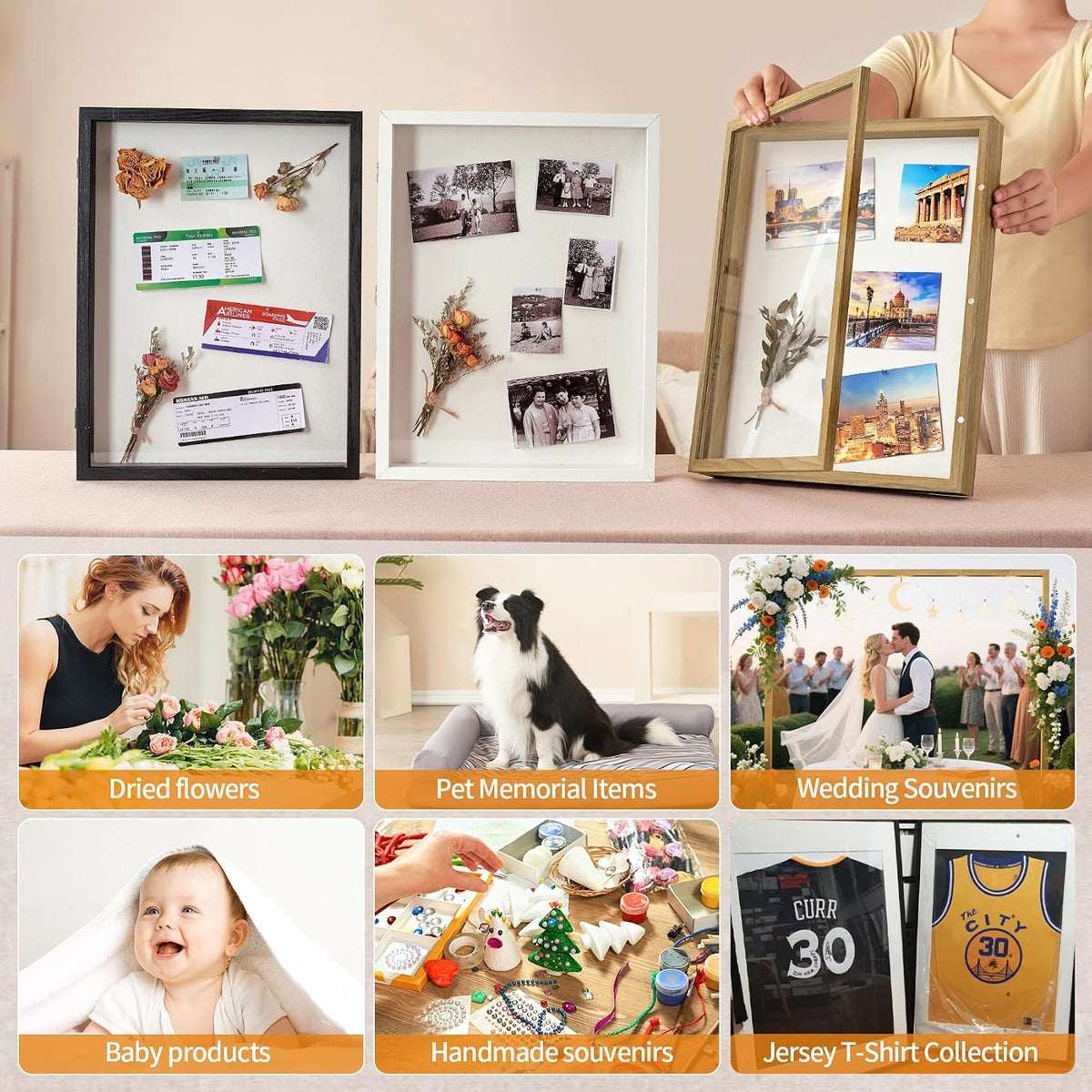 12x16 Brown Deep Shadow Box Picture Frame with Polished Plexiglass | Large Shadow Box Display Case with Push Pins,and