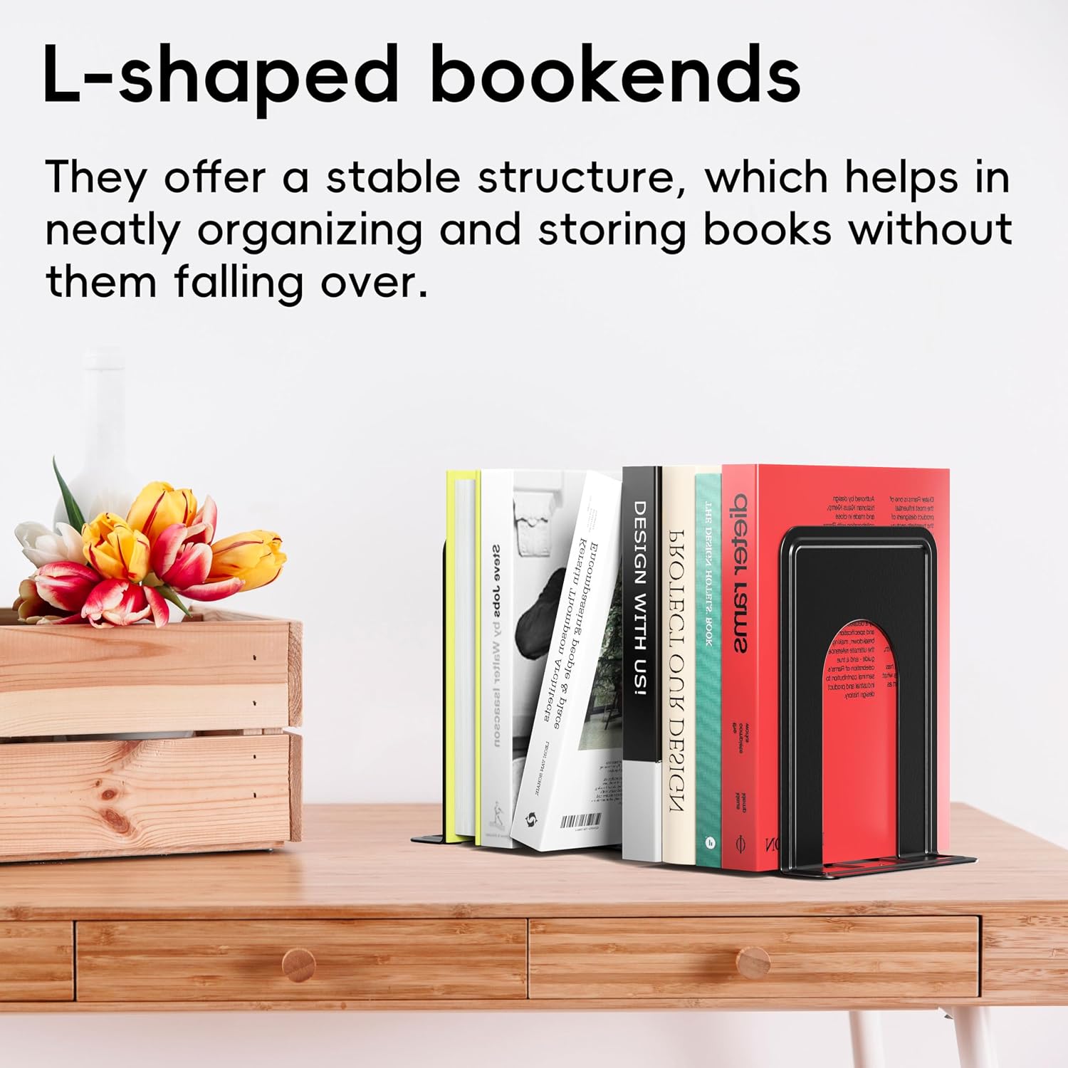 Book End Supports Heavy Duty Metal Bookend Support / Black / 2 Pairs/ / Set of 4