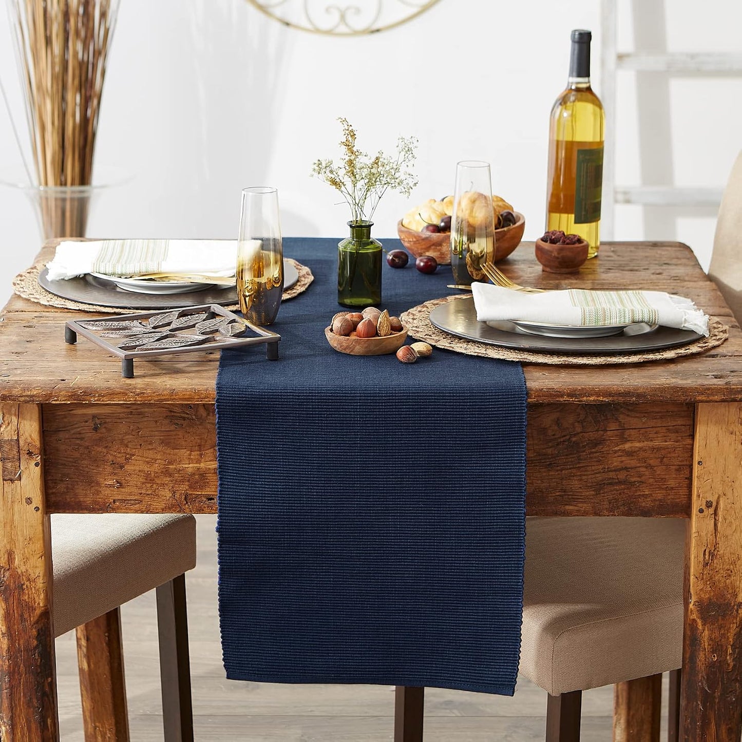 DII Basic Everyday Ribbed Tabletop 100% Cotton, Table Runner, 13x72, Nautical Blue