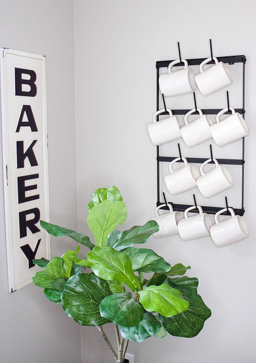 Mug Rack with Sturdy Steel Frame, Matte Black Finish, Removable Rubber Caps, Wall Mounted (Mini ‎14" x 24")