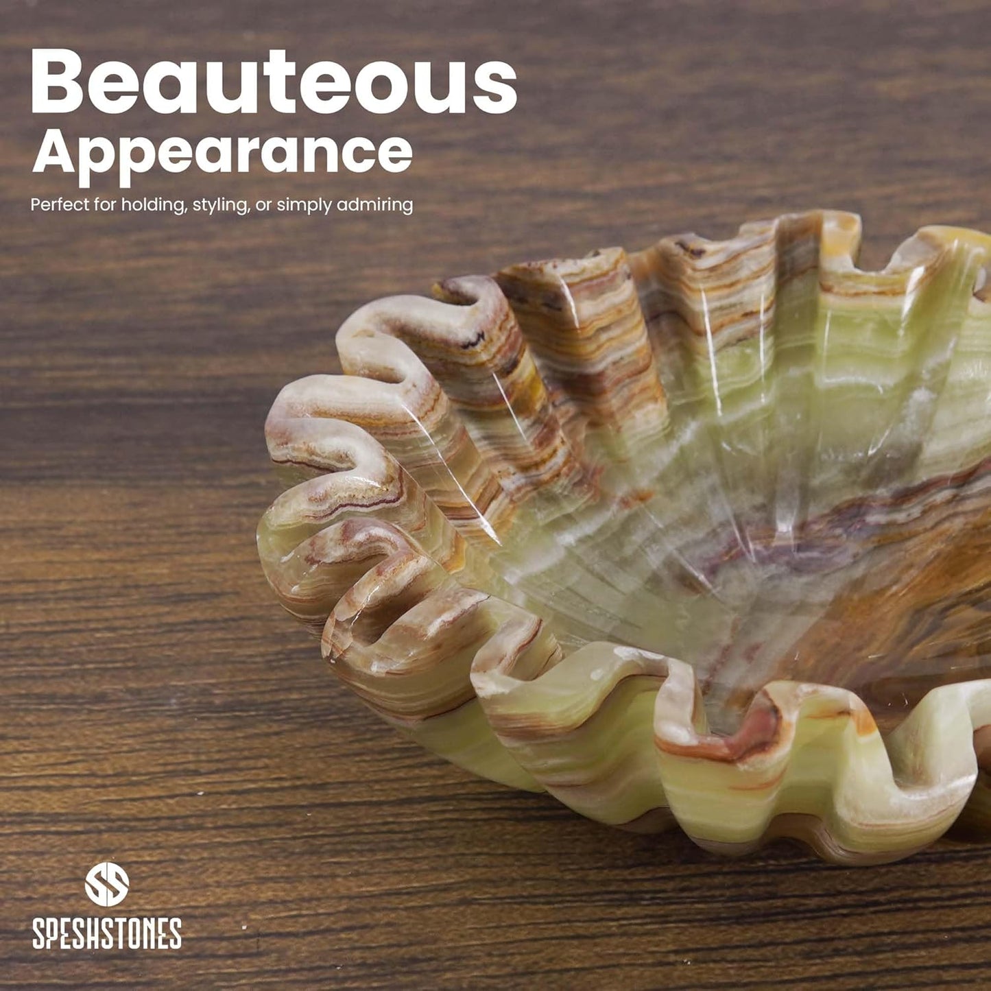 Marble Scalloped Bowl Handmade Onyx Ruffle Bowl / Green / 6 Inches