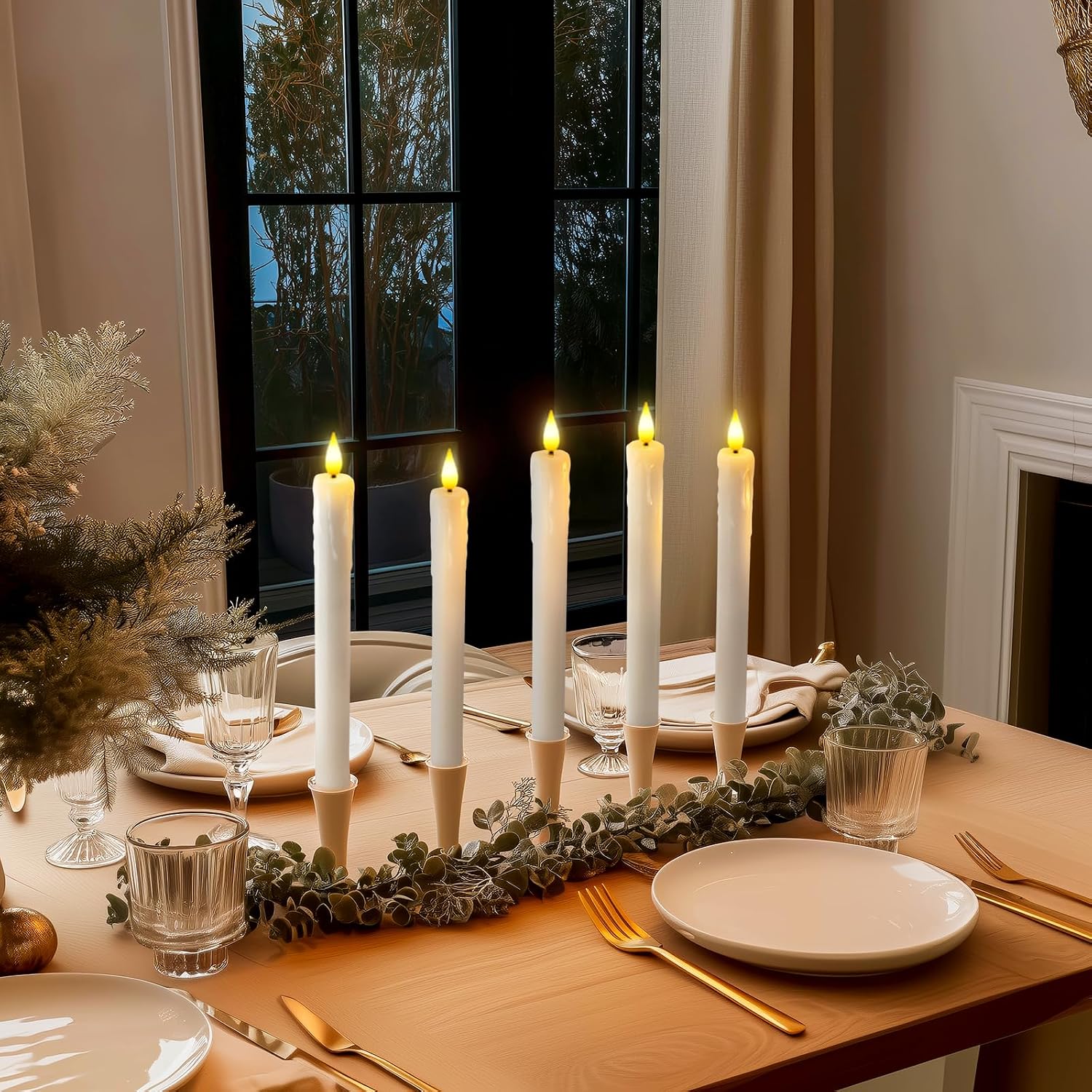 Homemory Real Wax LED Flameless Taper Candles with Timer, Dripless Fake Candlesticks with 3D Flickering Flame, 9.6
