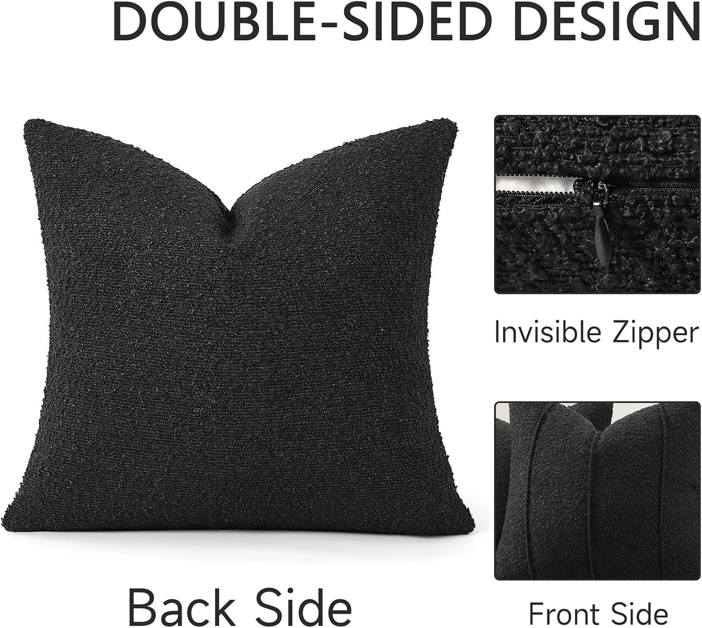 Textured Boucle Throw Pillow Covers / Black / 18 x 18 / Set of 2