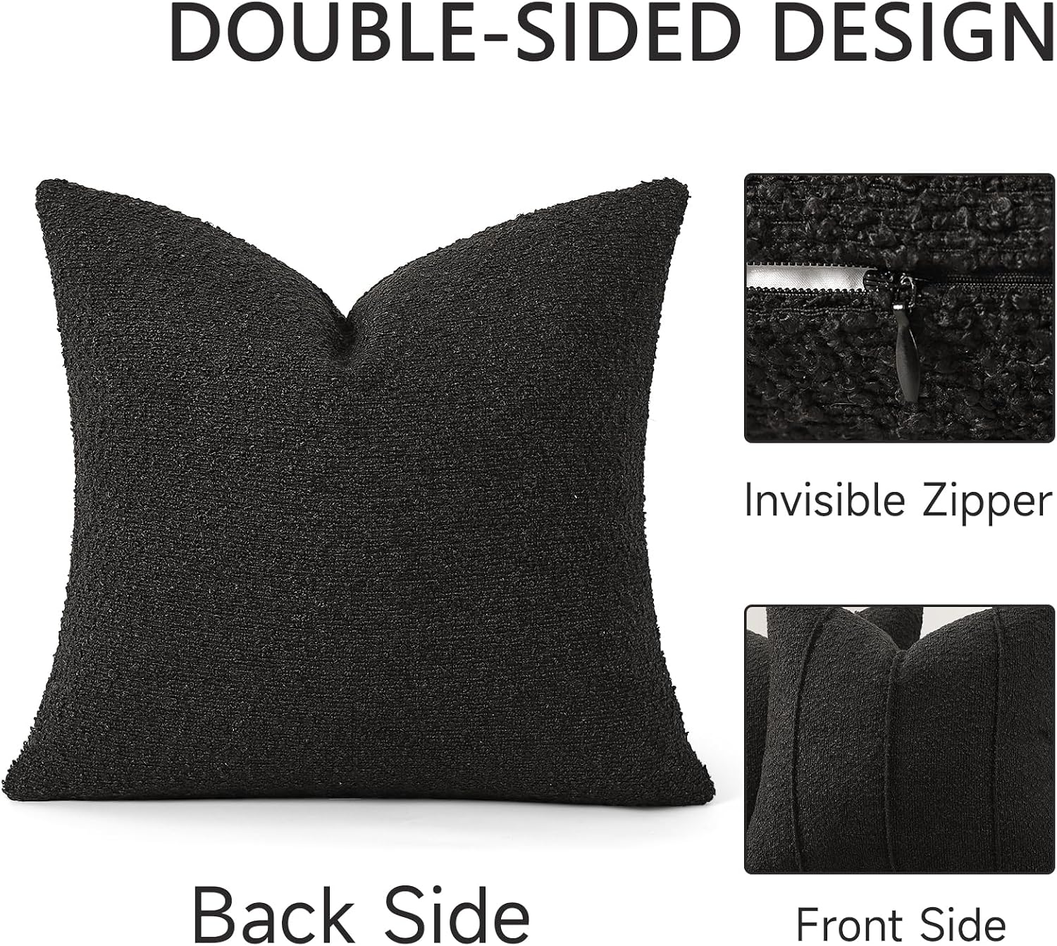 Textured Boucle Throw Pillow Covers / Black / 18 x 18 / Set of 2