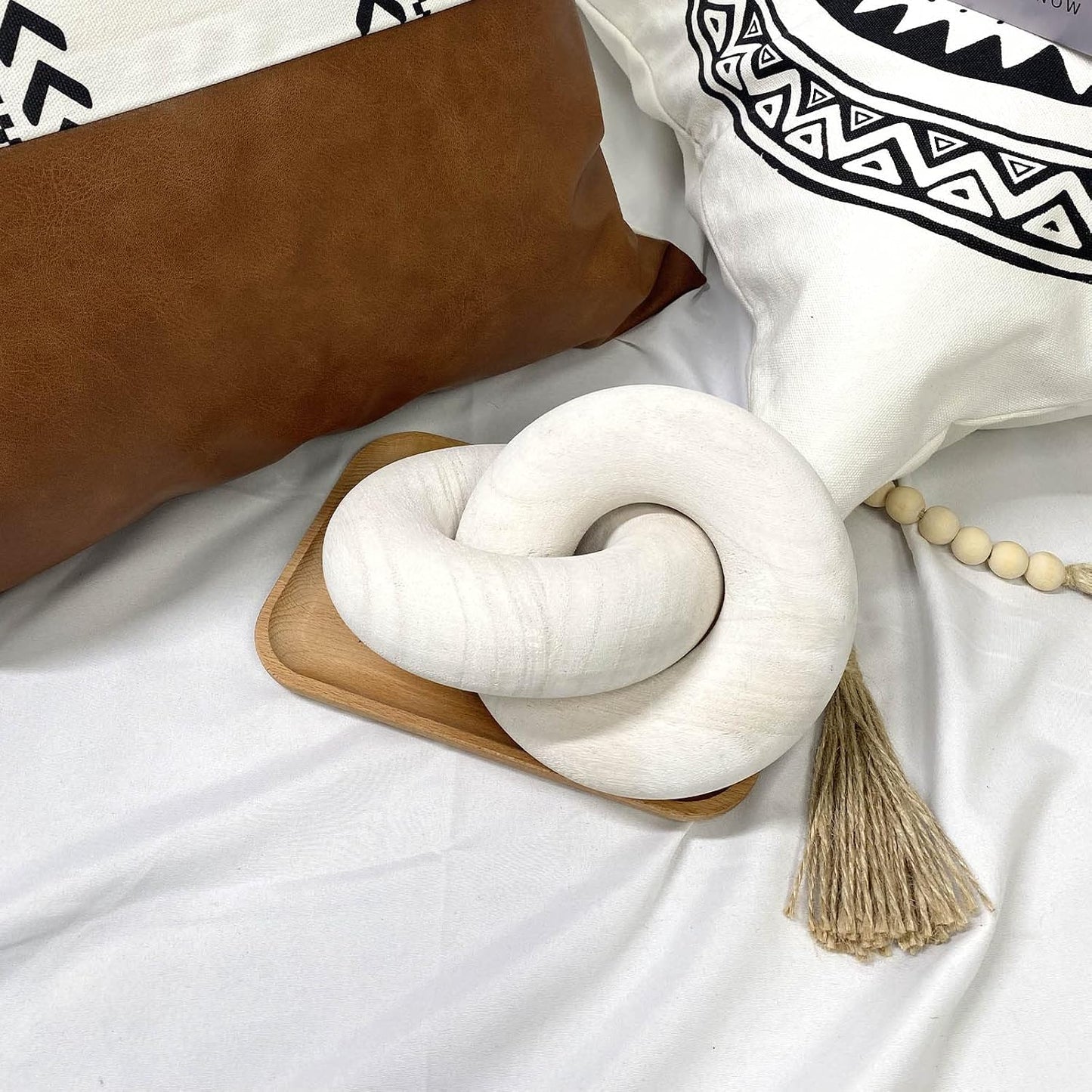 Hand Carved Boho Bead / White