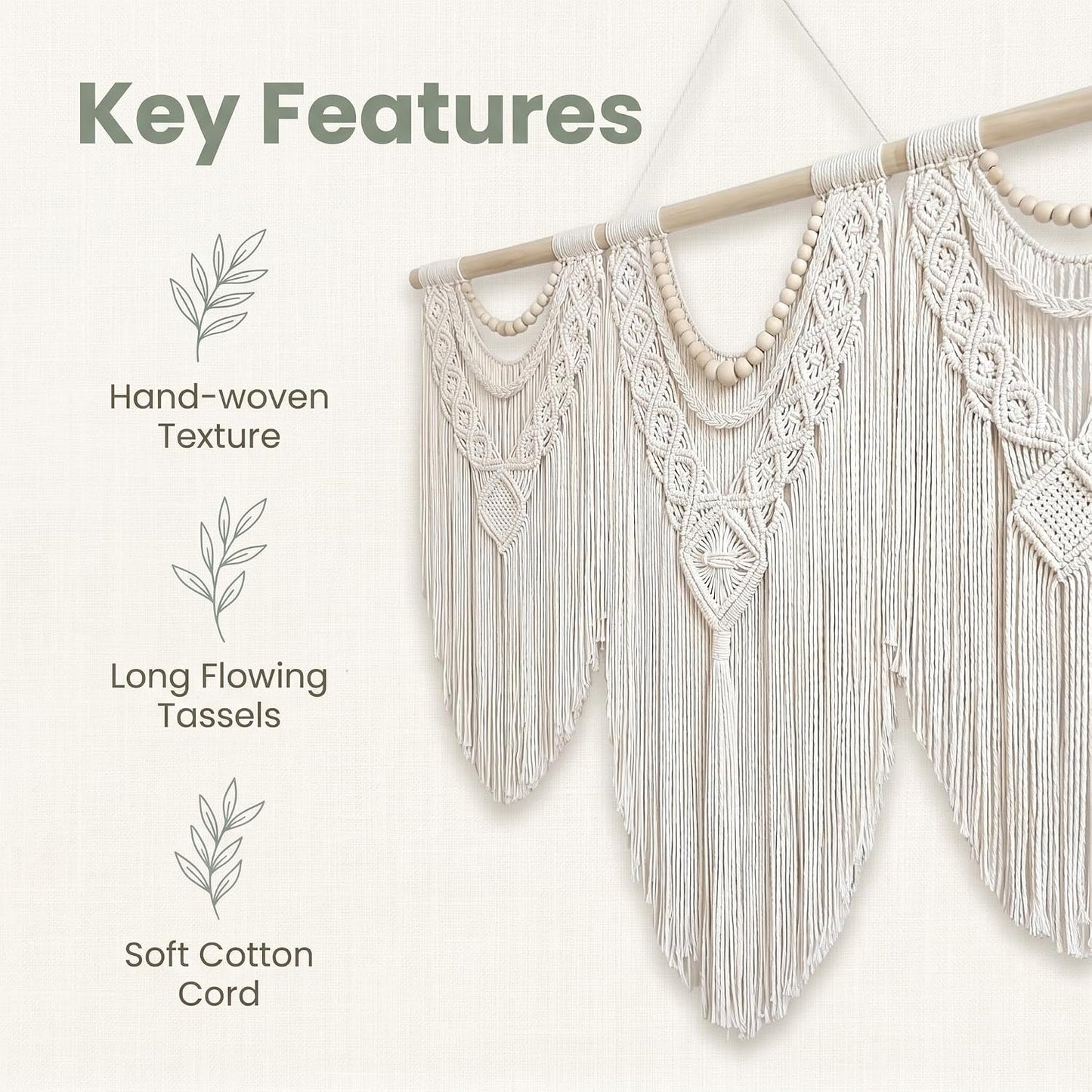 Large Macrame Wall Hanging / Beige-a / 43 x 32