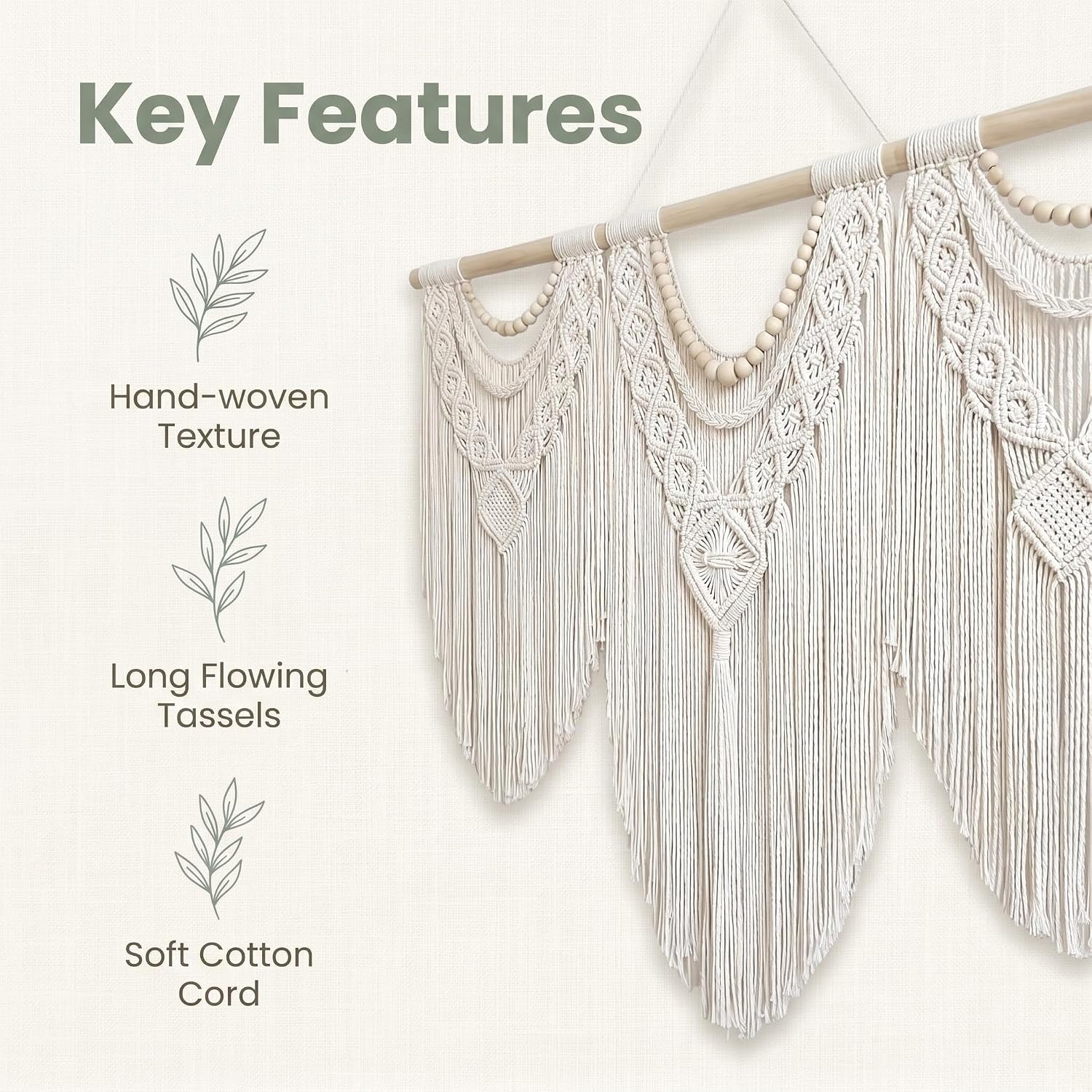 Large Macrame Wall Hanging / Beige-a / 43 x 32