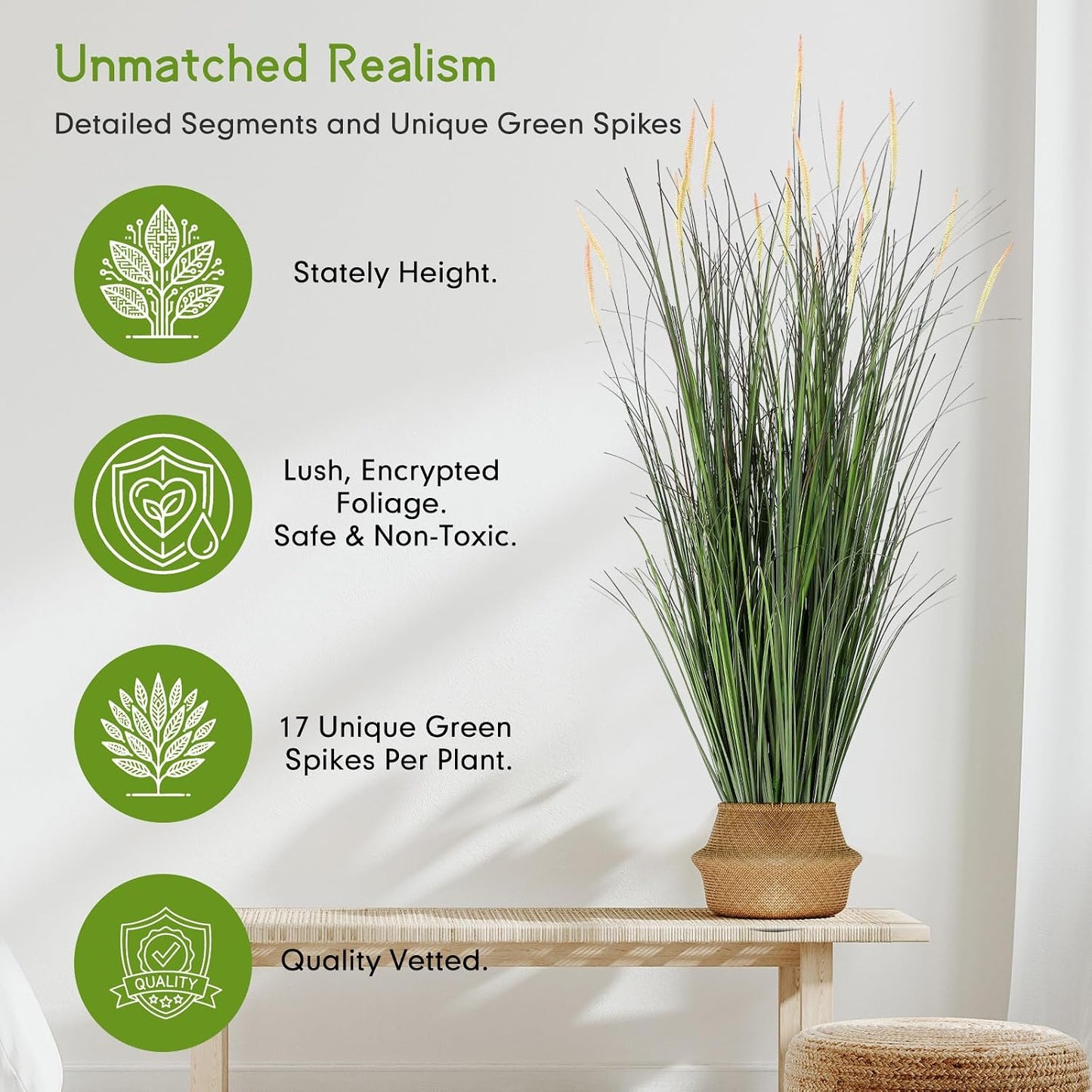 Tall Artificial Grass Plants Fake Horsetail Reed Grass Plant / 4 Ft / Pink Spikes / Set of 2