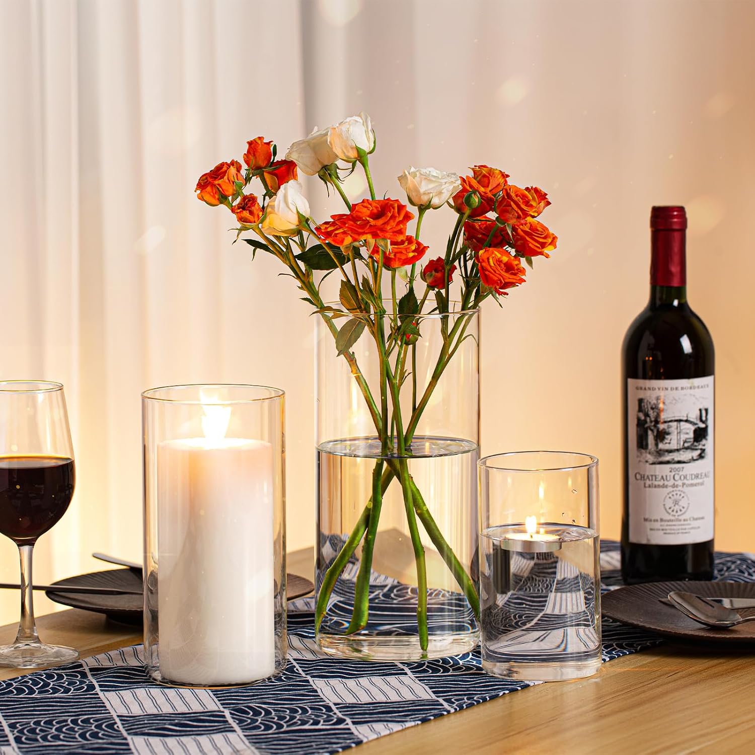 PHOSPHOR Hurricane Candle HoldersFor Pillar Candle Clear Glass Cylinder Centerpieces Vases Table Decoration Centerpiece