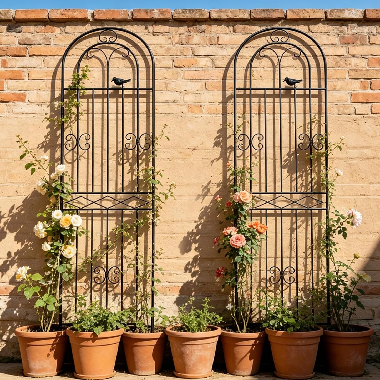 2 Pack 86.7" H x 19.7" W Metal Garden Trellis with Black Coating, Wire Lattice Grid Panel for Climbing Plants Outdoor