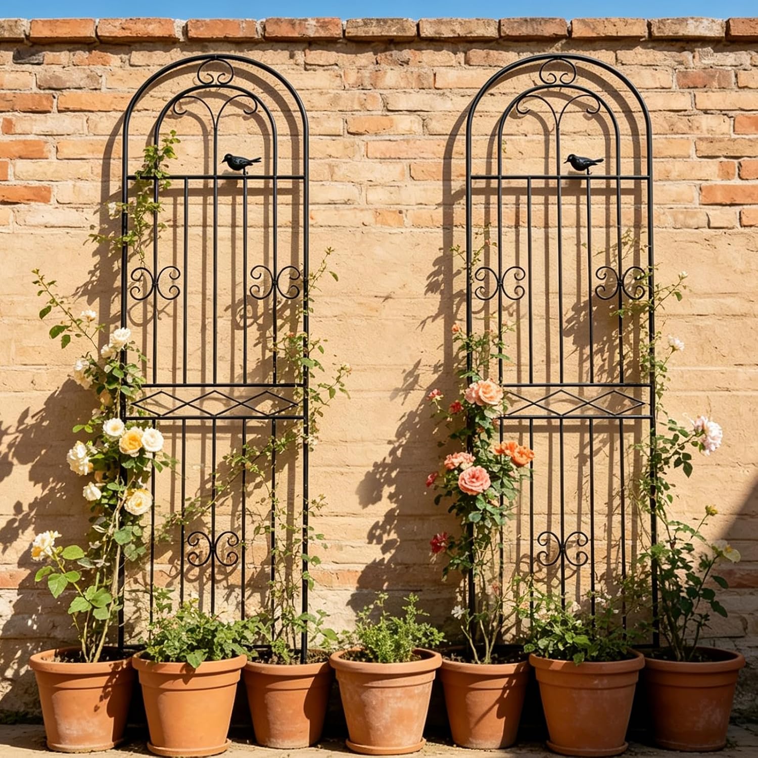 2 Pack 86.7" H x 19.7" W Metal Garden Trellis with Black Coating, Wire Lattice Grid Panel for Climbing Plants Outdoor