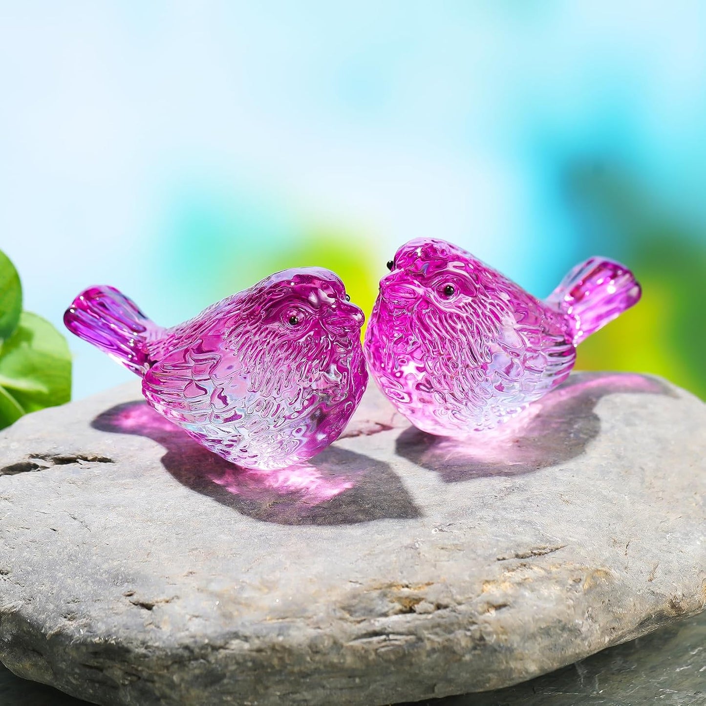 Crystal Birds Figurines Handmade Bird Gifts for Women Men Bird Lovers Glass / Purple / Set of 2