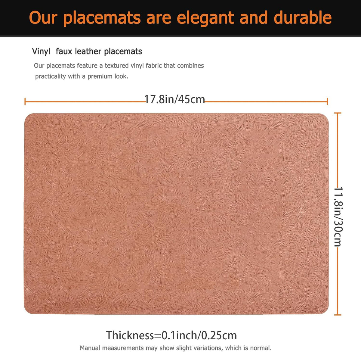 Coral Plastic Placemats Set of 6, Faux Leather Waterproof Table Mats | Coral Vinyl place mats,Wipeable and heat