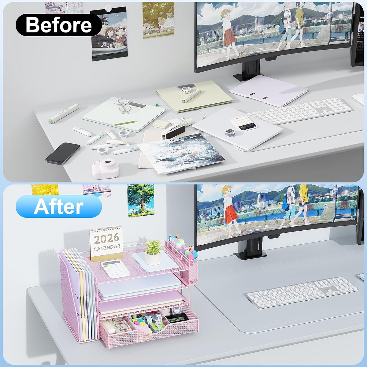 gianotter Desk Organizers and Accessories with File Holder, 4-Tier Desk Accessories & Workspace Organizers with Drawer