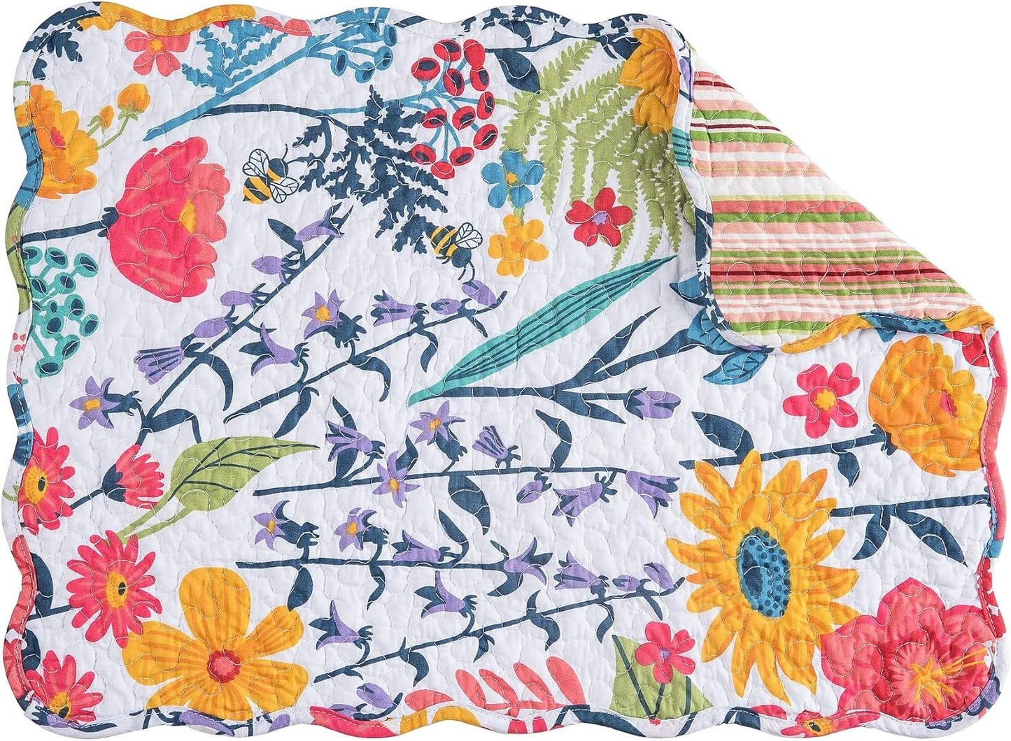 Anaya Bright Flowers 100% Cotton Set of 6 Placemats 13" x 19" | Floral Decor, Set of 6, Gift Idea