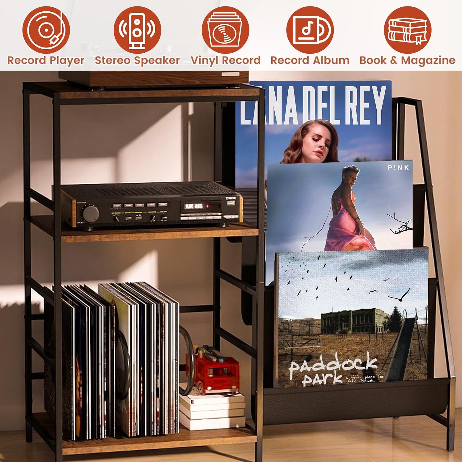 Record Player Stand With Vinyl Storage, 3-Tier Turntable Record Stand Holder, Vinyl Records Storage Shelf Holds Up to