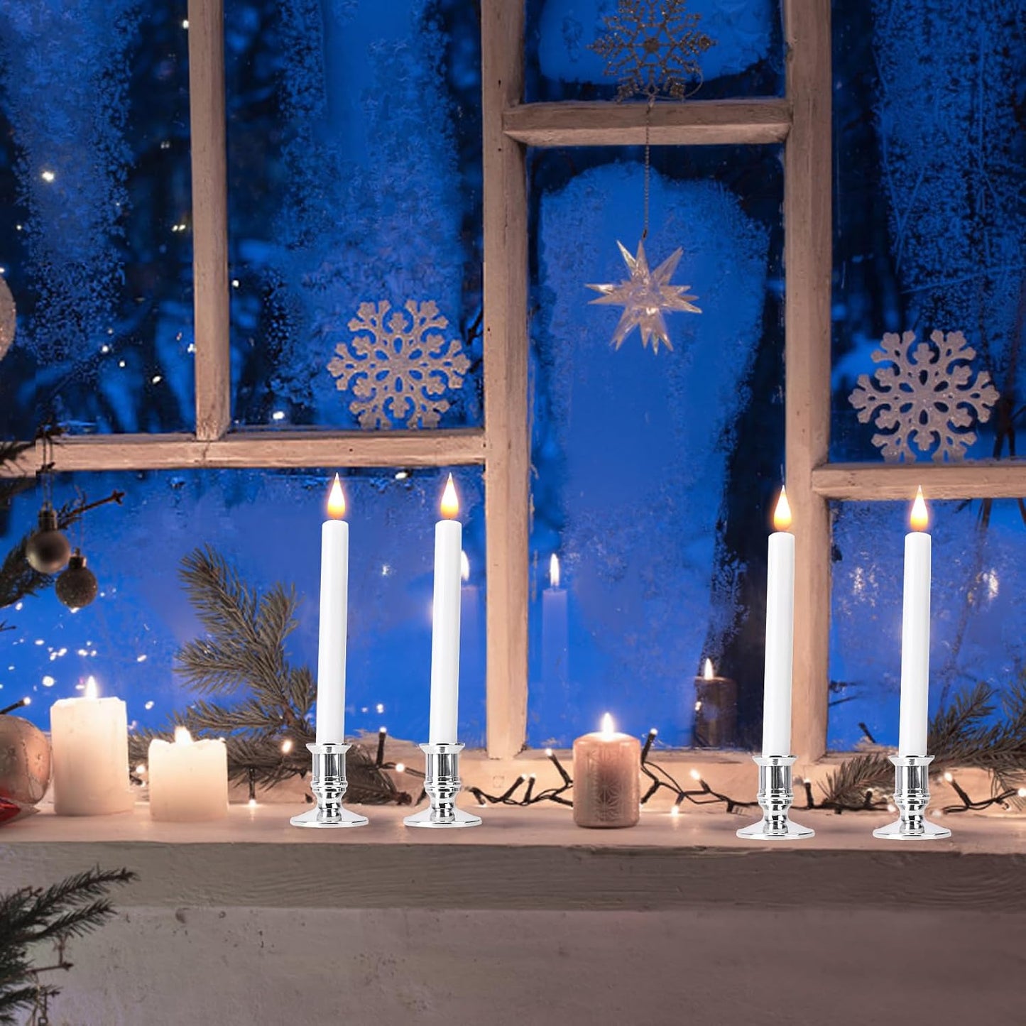 LED Flameless Window Candles with Remote Timer 10 PCS Battery Operated Flickering Taper Candle Lights with Removable