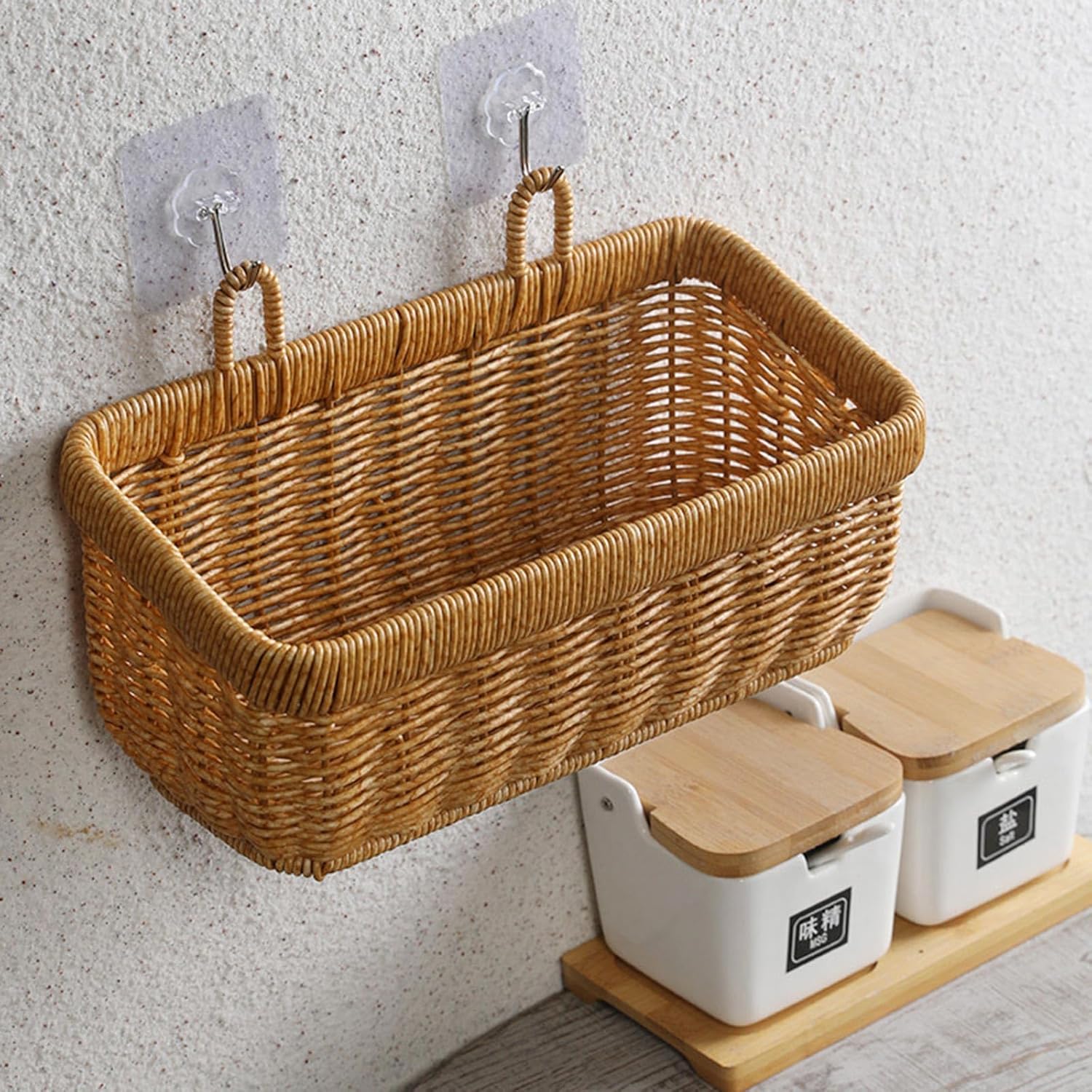 Wall Mounted Woven Rattan Storage Basket / L