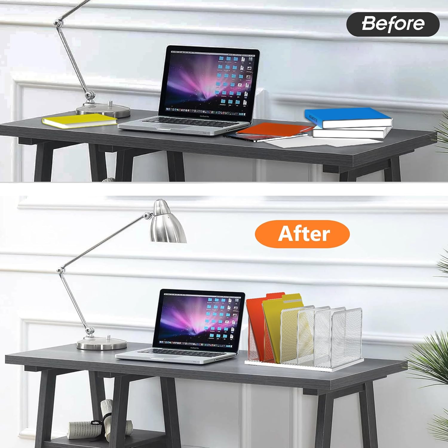 Kuntine.B Desk File Organizer Upright Mesh Desktop Organizer File Sorter Office Organization File Holder for Home