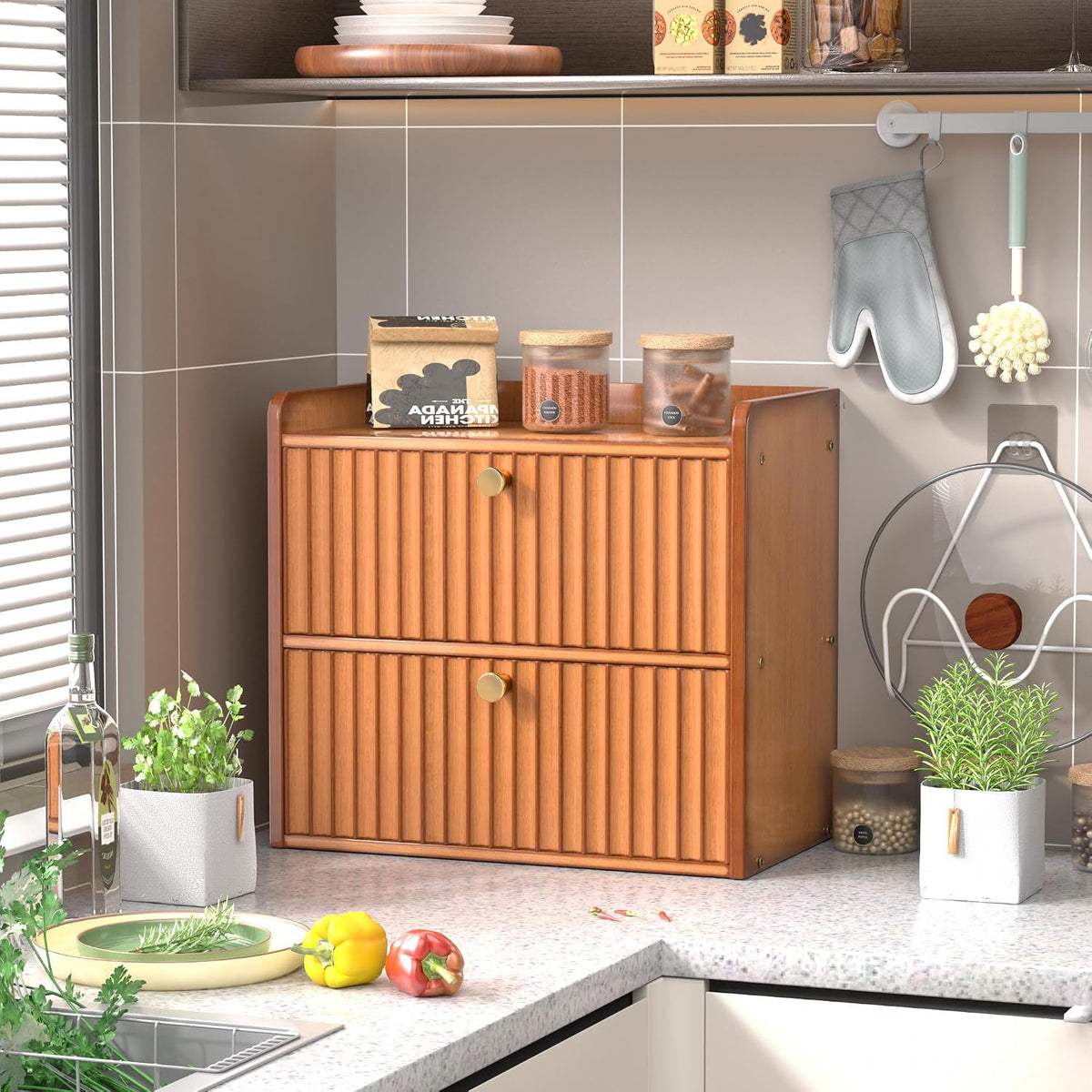 Bread Box for Kitchen Countertop, Large Bread Storage Container for Homemade Bread, Double Layer Farmhouse Breadbox