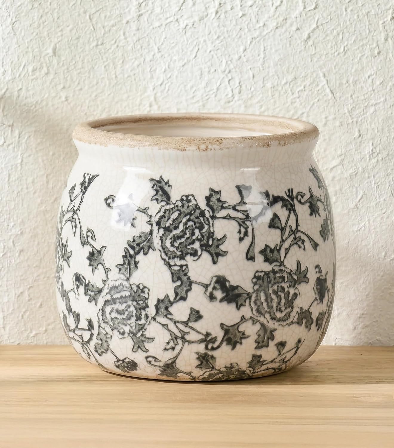 Vintage Ceramic Planter / Grey-round