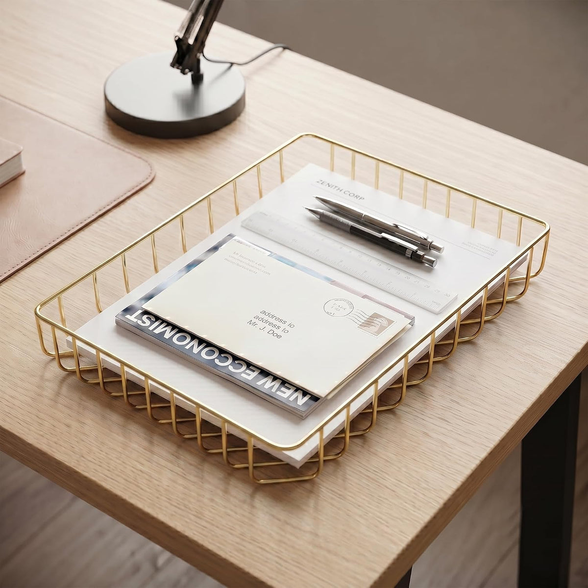 Elegant Wire Desk Tray Organizer - Multipurpose A4 Letter Size File Tray, Premium Metal Mesh Document & Magazine
