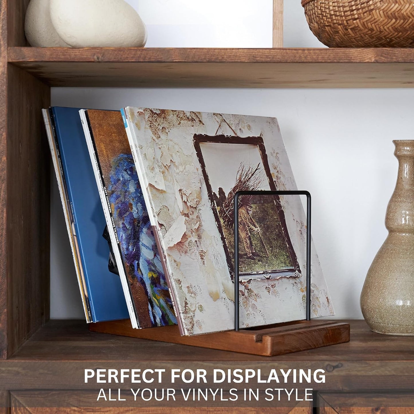 Decorative Vinyl Record Storage For Up to 75 Single Records - LP Holder | Neatly Holds Up to 75 Records - Sleek