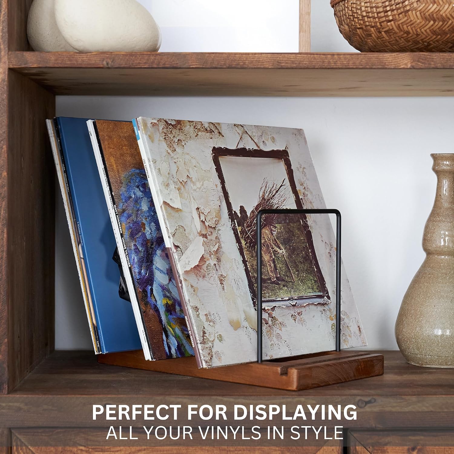 Decorative Vinyl Record Storage For Up to 75 Single Records - LP Holder | Neatly Holds Up to 75 Records - Sleek