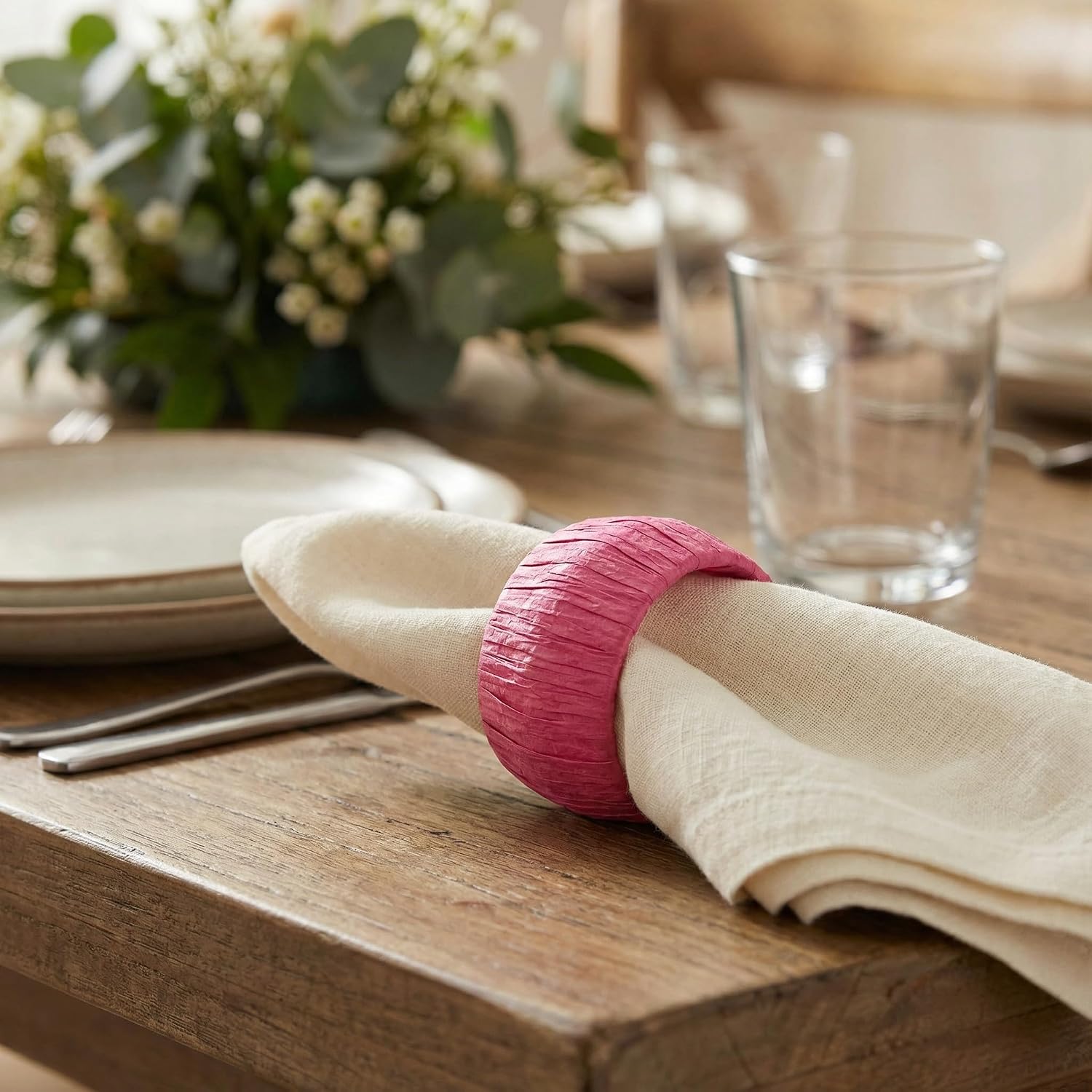 ™ Handmade Raffia Rattan Napkin Rings Everyday Use Dining Party / Rf_pink_3 / Pink / Set of 8