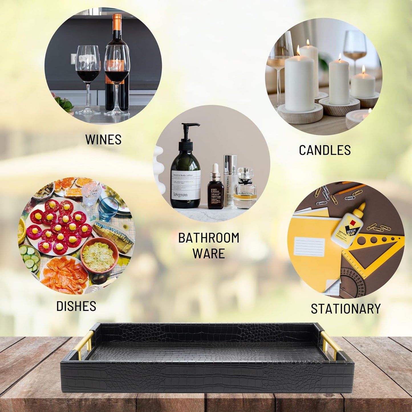 Wood Serving Tray / Alligator Black / 17 x 12 x 1.8