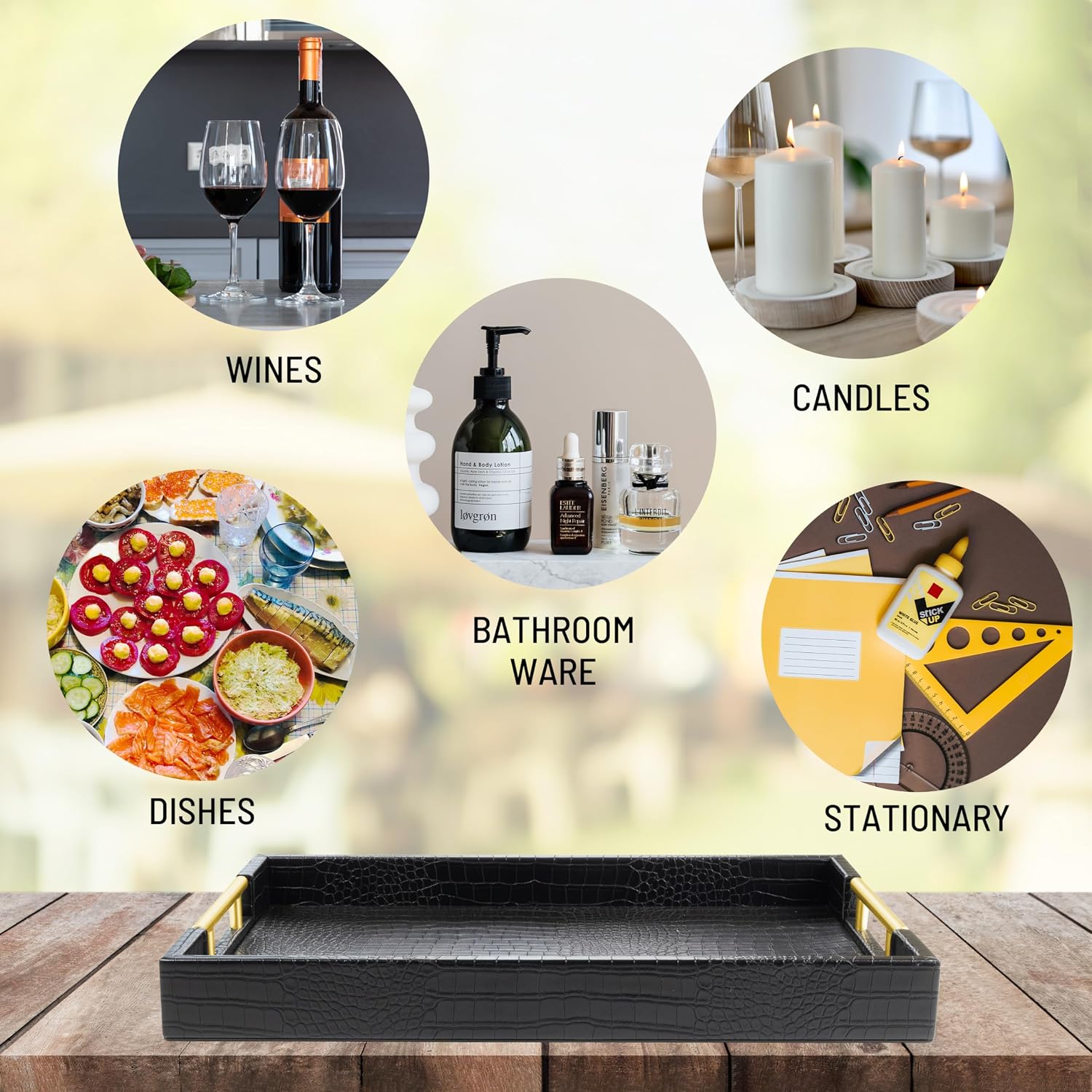 Wood Serving Tray / Alligator Black / 17 x 12 x 1.8