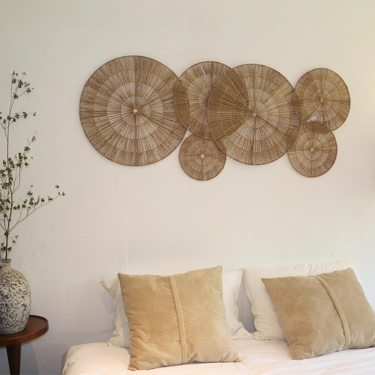 Flat Baskets / Wicker Wall Decor / Large / Set of 6