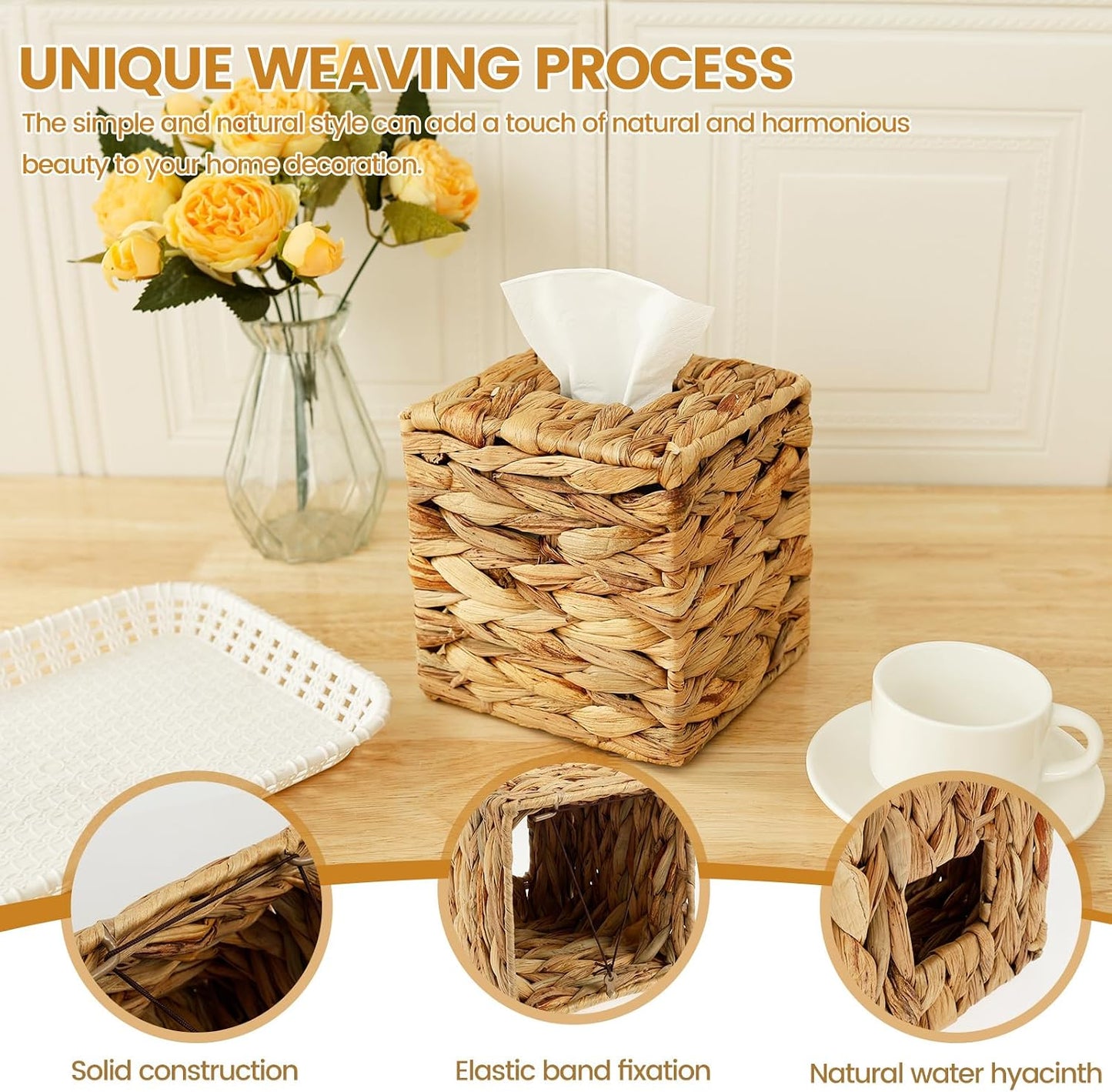 Wicker Tissue Box Cover / Khaki / Set of 2