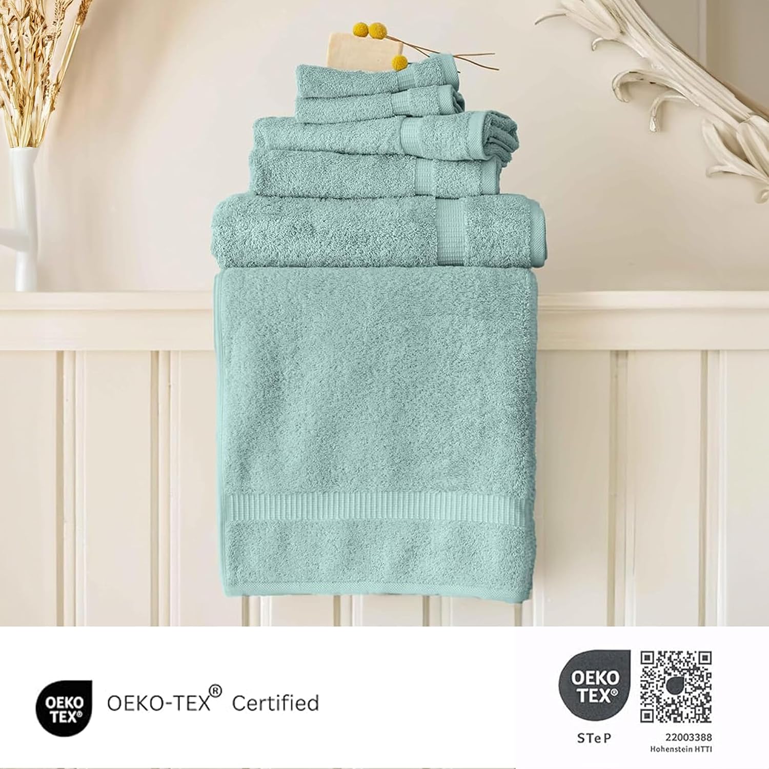 SALBAKOS 100% Turkish Cotton Bathroom Towel Set of 6-Piece, Seafoam Green | 630 Gsm Thick Super Soft Highly Absorbent 2